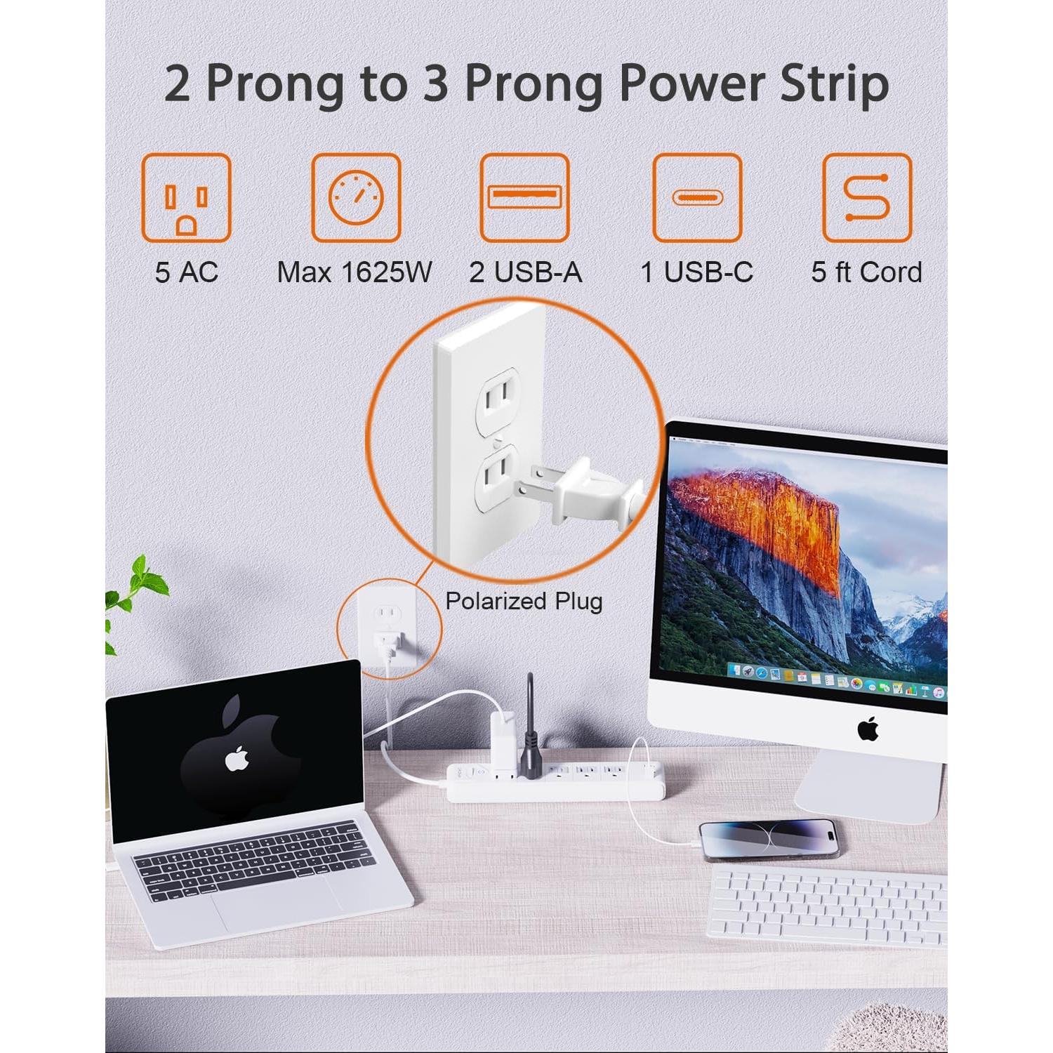 Adaptador de enchufe 2 a 3 clavijas WRXDMC con 5 salidas y 3 USB