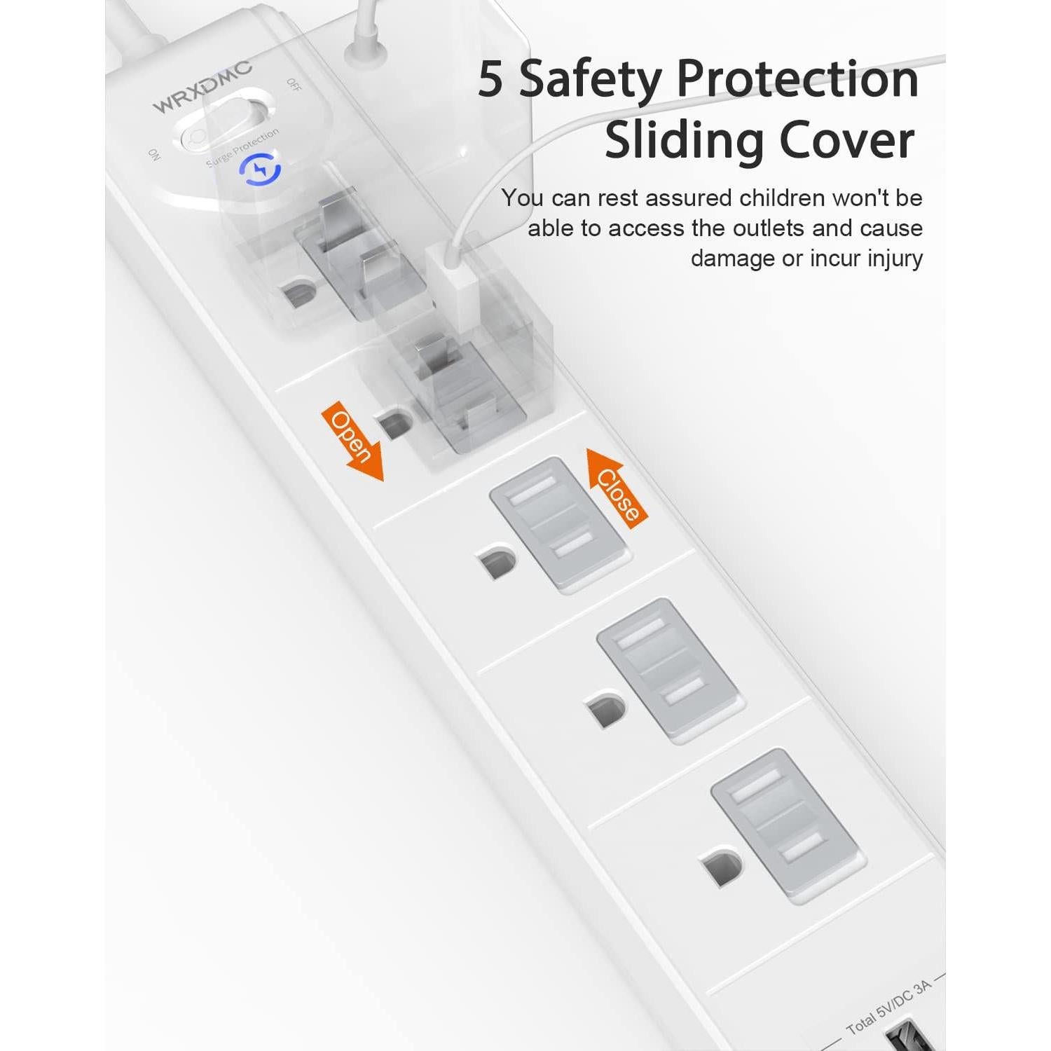 Adaptador de enchufe 2 a 3 clavijas WRXDMC con 5 salidas y 3 USB