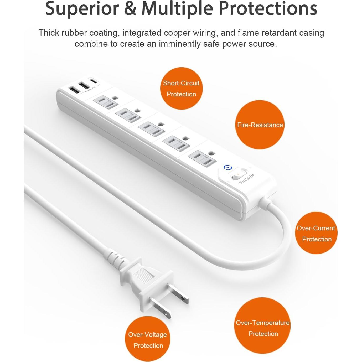 Adaptador de enchufe 2 a 3 clavijas WRXDMC con 5 salidas y 3 USB