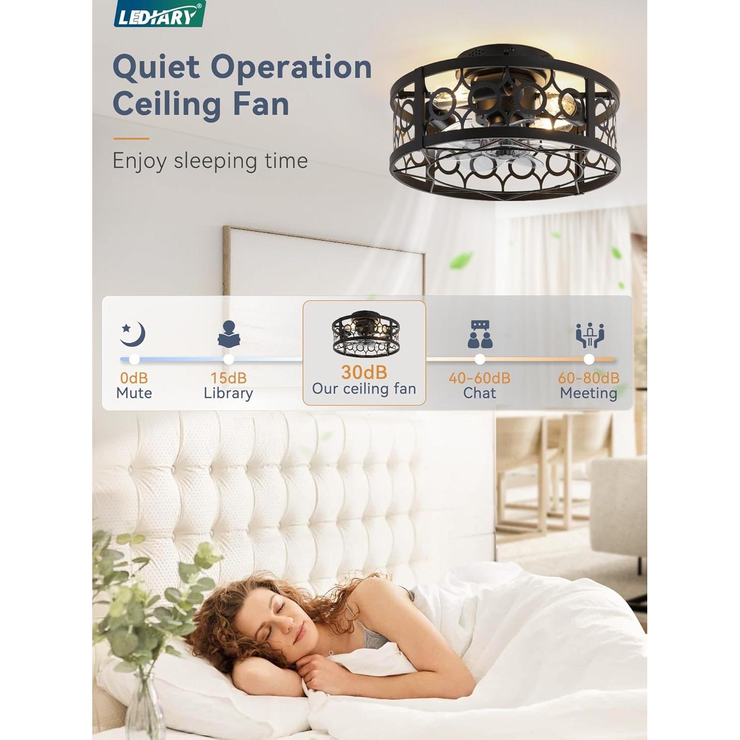 Ventilador de Techo LEDIARY 40.64cm con Luz y Control Remoto
