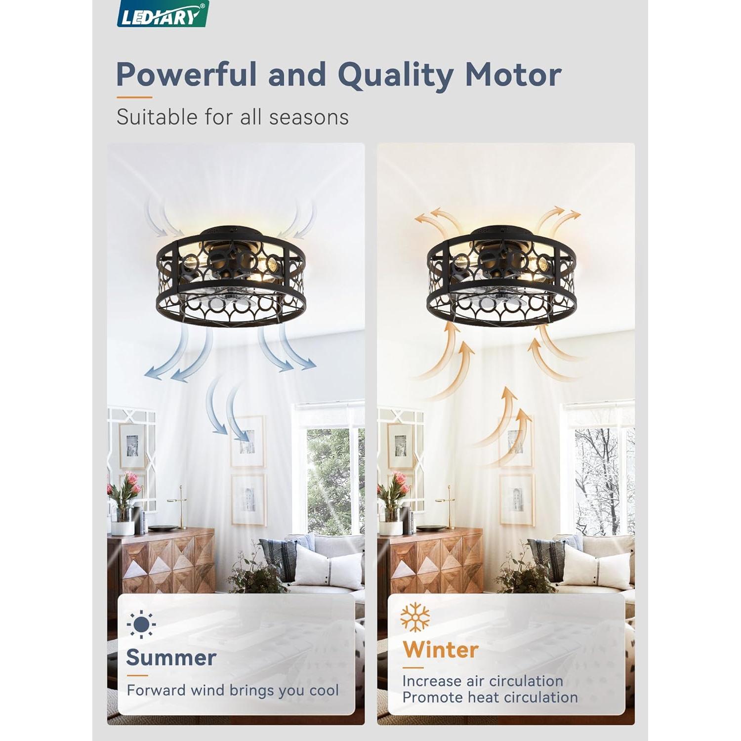 Ventilador de Techo LEDIARY 40.64cm con Luz y Control Remoto