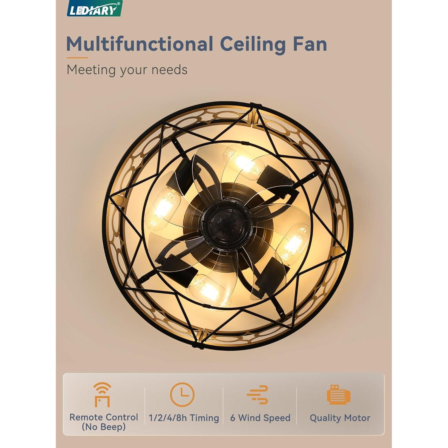 Ventilador de Techo LEDIARY 40.64cm con Luz y Control Remoto