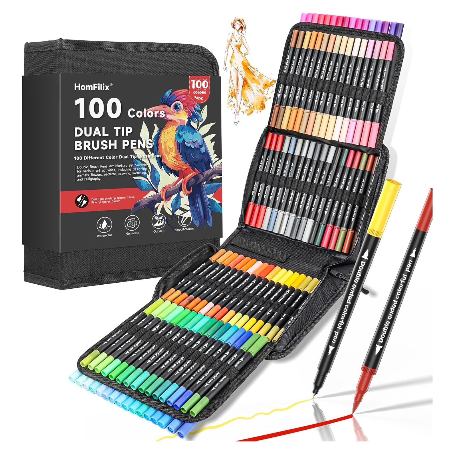 Marcadores de Doble Punta HomFilix - 100 Colores para Colorear