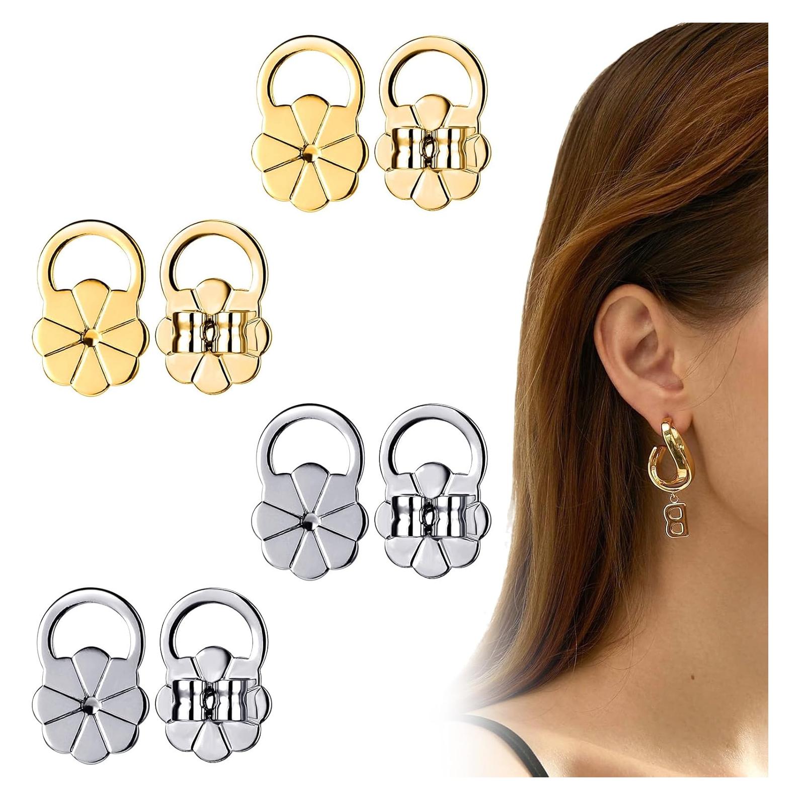 4 Pares de Respaldos Elevadores para Pendientes HJZHII - Plata y Oro