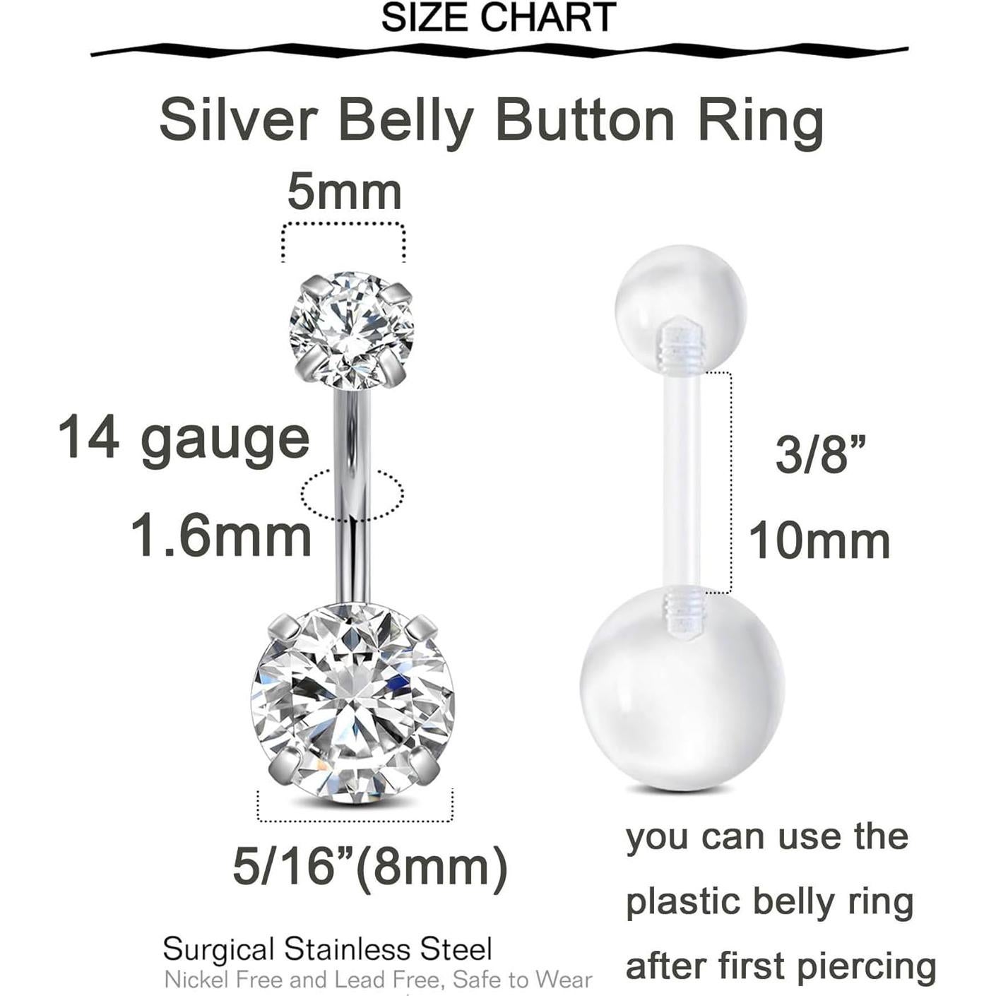 Kit de Piercing de Ombligo QWALIT - Acero Inoxidable 12g y 14g