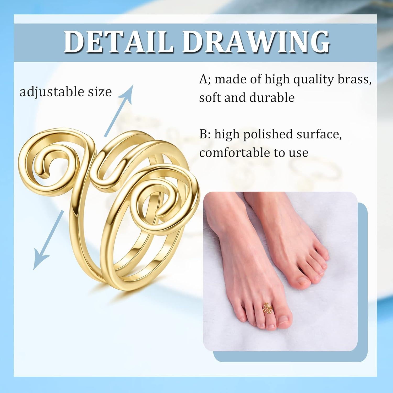 Anillos de Dedo del Pie Ajustables FIBO STEEL 9 Pcs Dorado