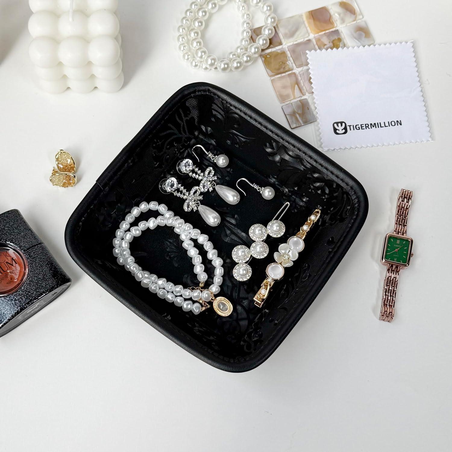 Organizador de Bandeja de Joyería TIGERMILLION Negro 15.5x15.5 cm