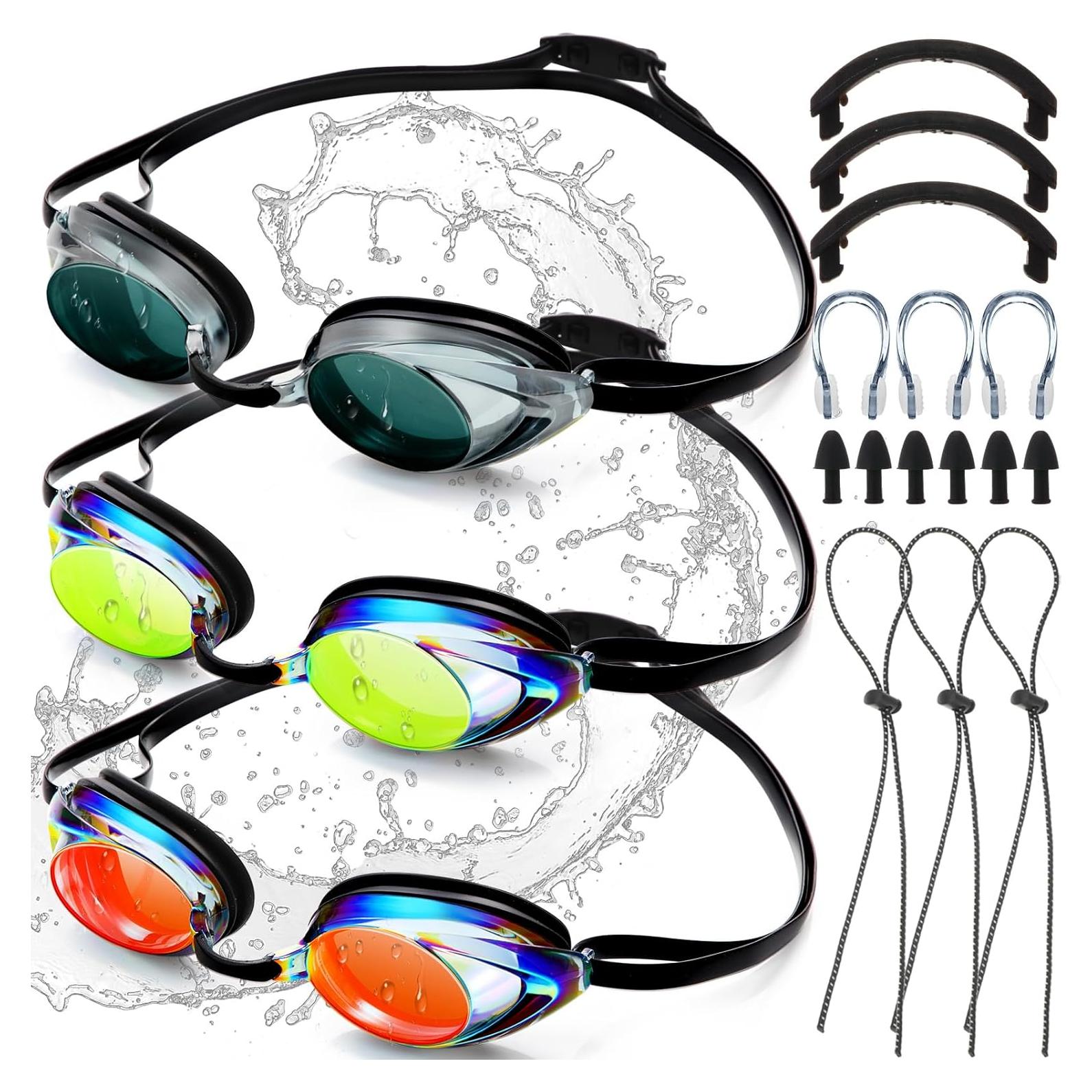 Gafas de Natación Landhoow 3 Pcs Adultos Anti UV y Anti Niebla