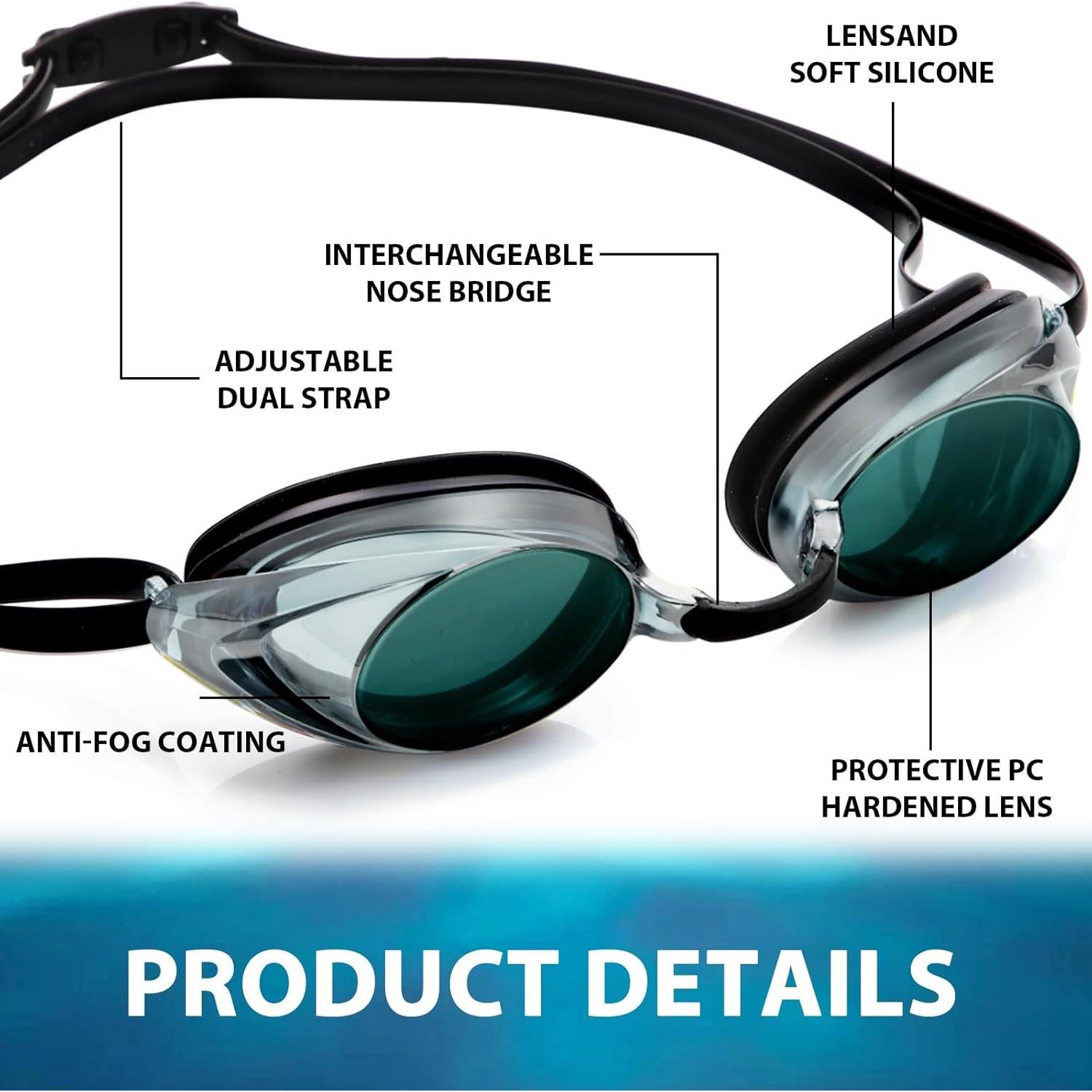 Gafas de Natación Landhoow 3 Pcs Adultos Anti UV y Anti Niebla