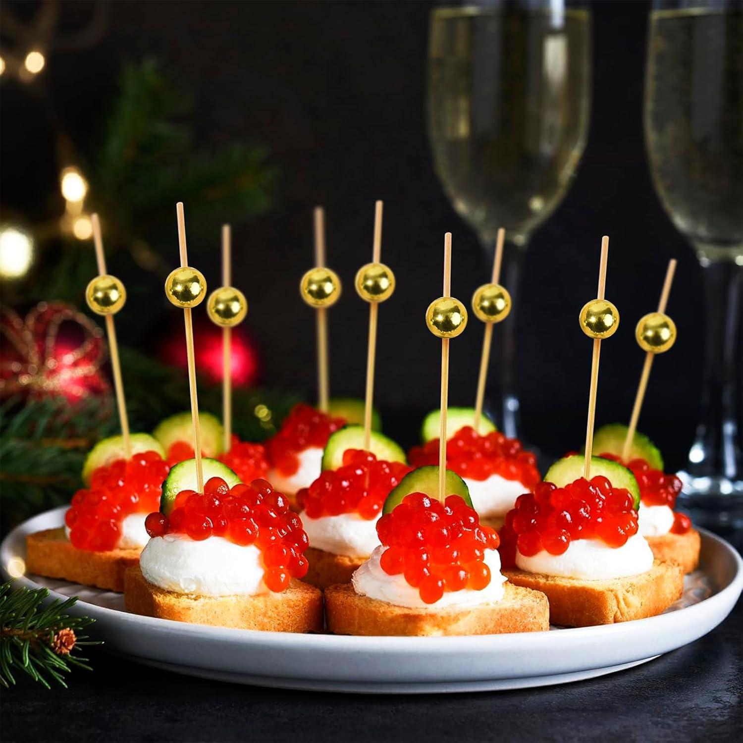 300 Palillos de Bambú Dorados para Aperitivos 11.9cm GuGen