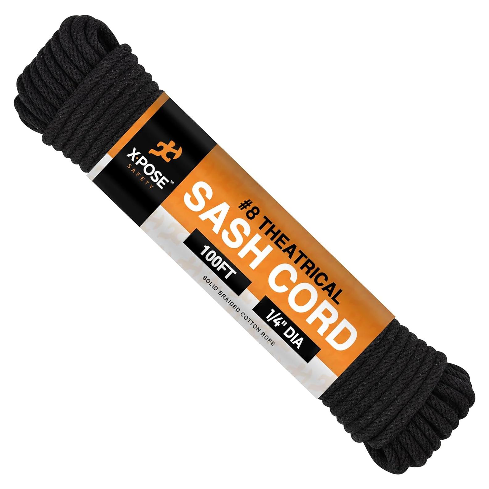 Cuerda de Sash Xpose Safety 1/4" 100 Pies Algodón Negro