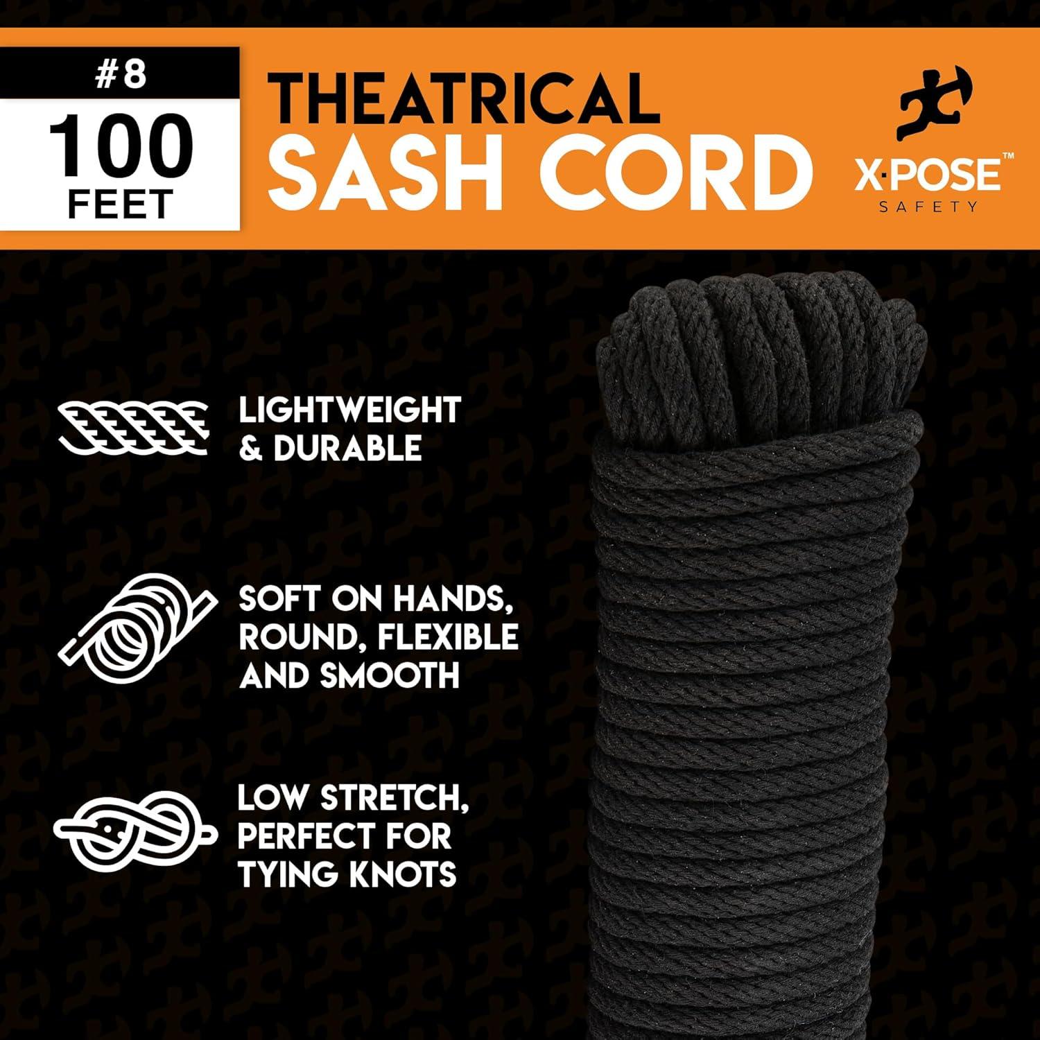 Cuerda de Sash Xpose Safety 1/4" 100 Pies Algodón Negro
