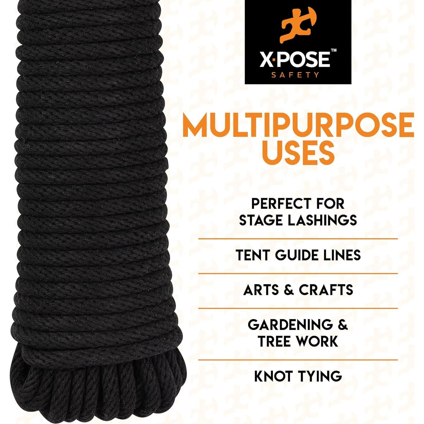 Cuerda de Sash Xpose Safety 1/4" 100 Pies Algodón Negro