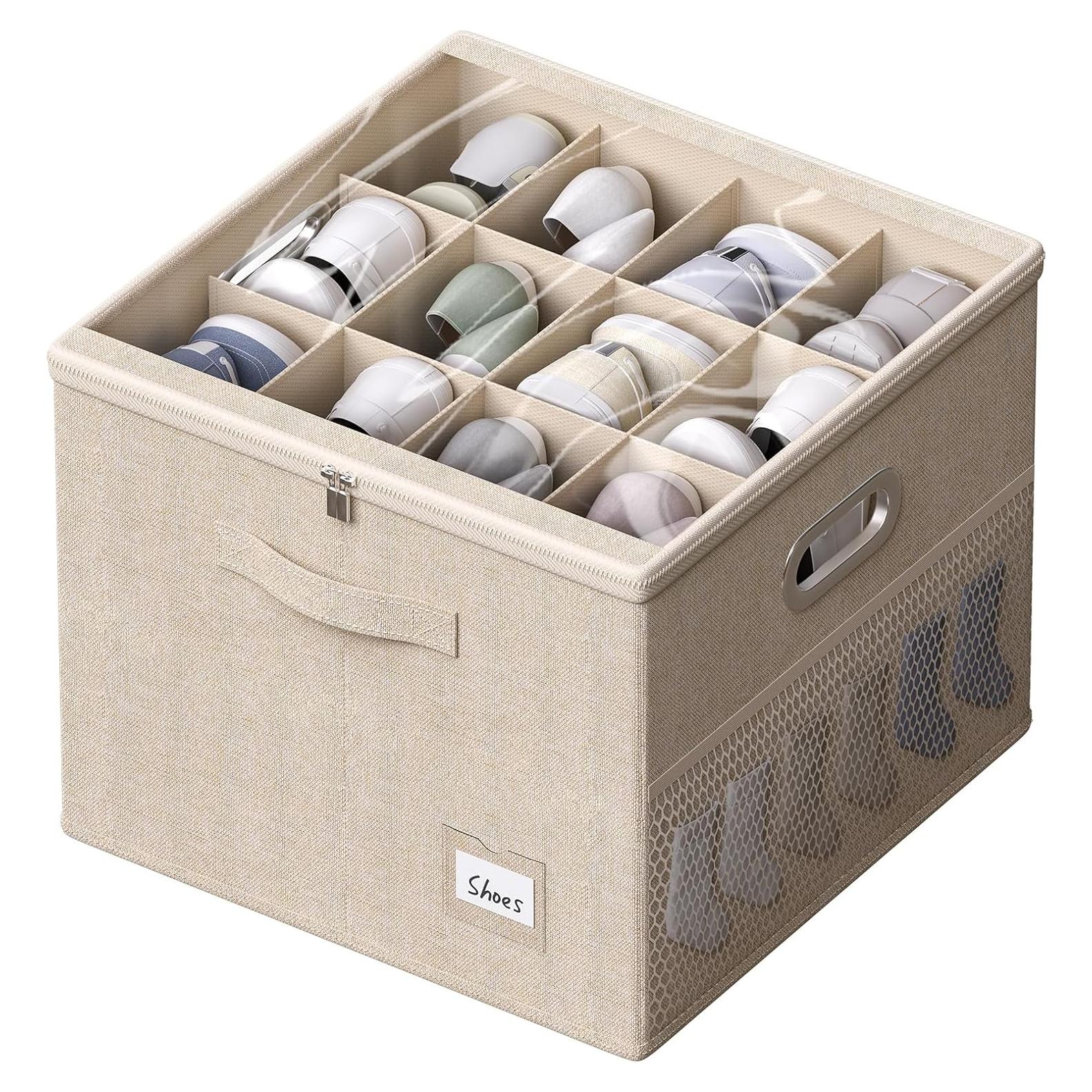Organizador de Zapatos FHSQX Beige 12 Pares con Tapa Transparente