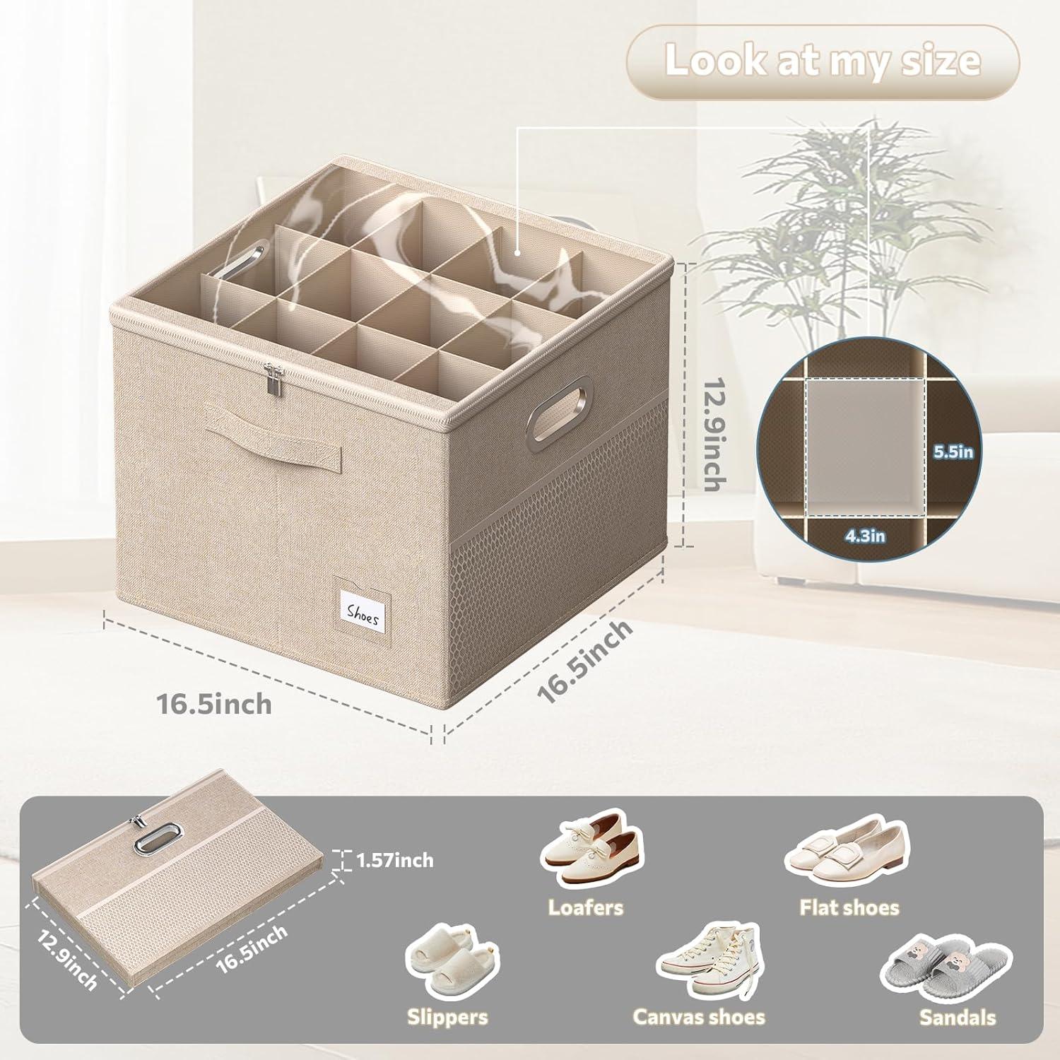 Organizador de Zapatos FHSQX Beige 12 Pares con Tapa Transparente