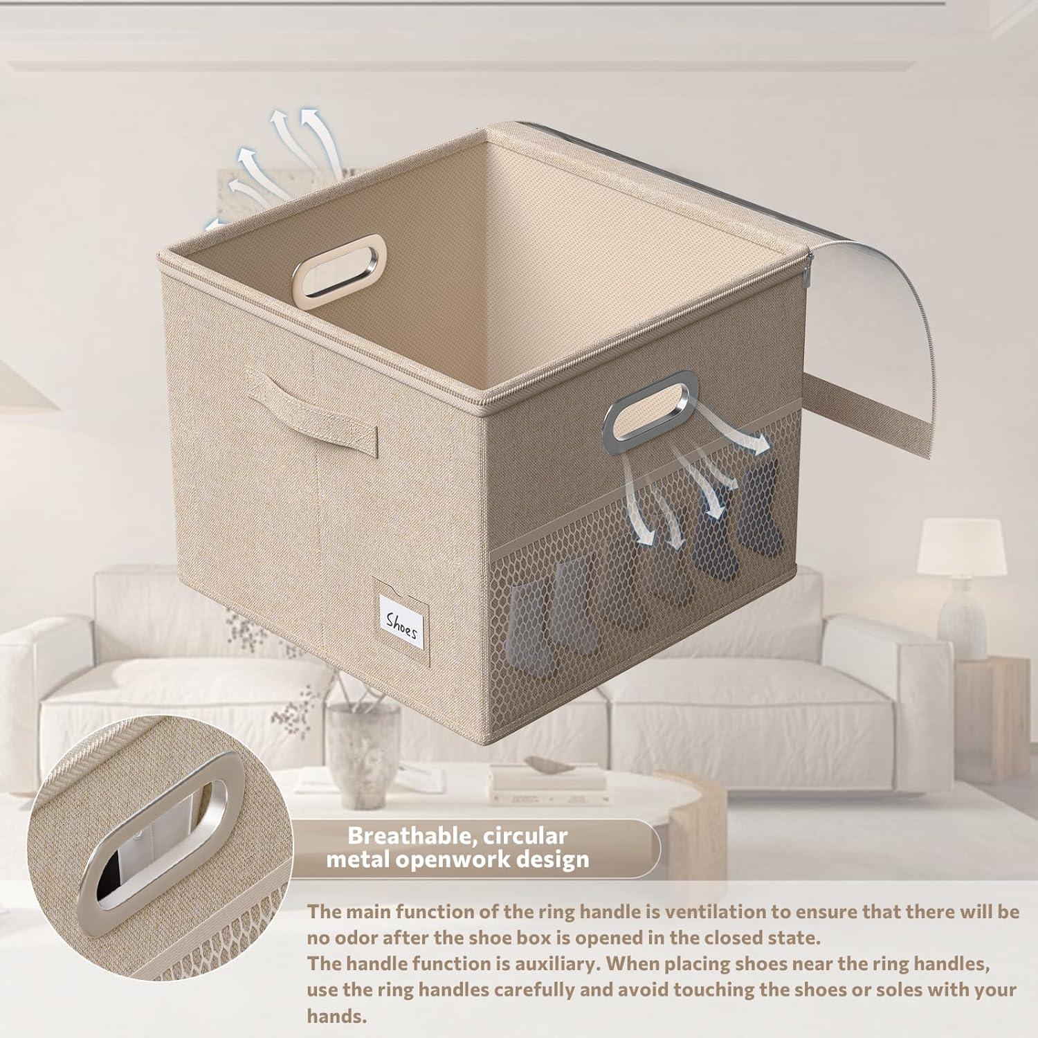 Organizador de Zapatos FHSQX Beige 12 Pares con Tapa Transparente