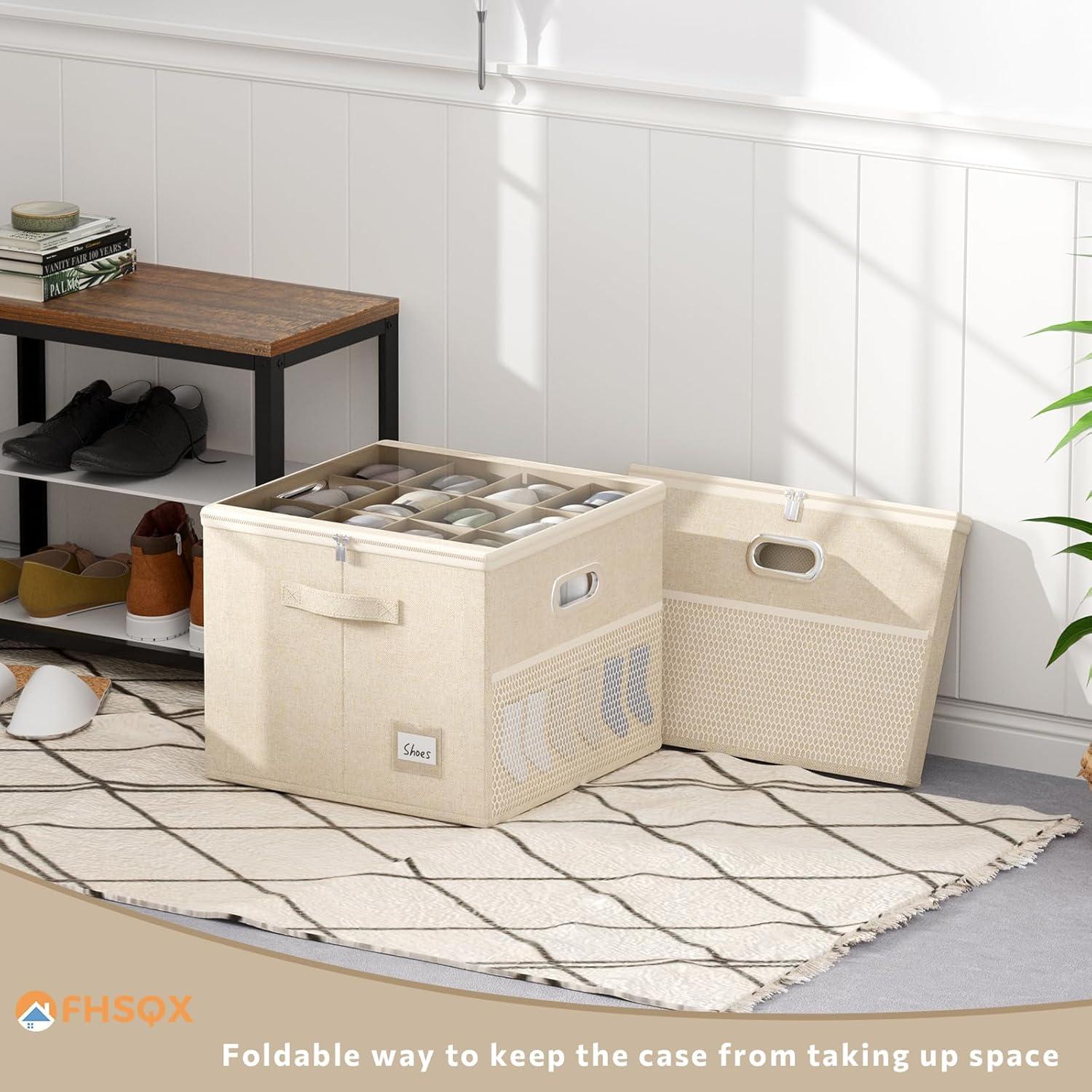 Organizador de Zapatos FHSQX Beige 12 Pares con Tapa Transparente