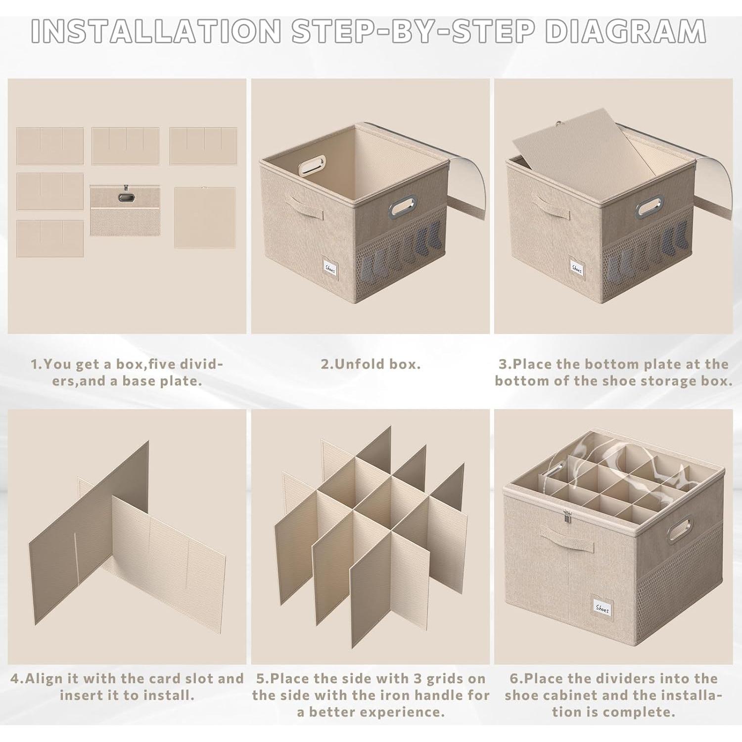 Organizador de Zapatos FHSQX Beige 12 Pares con Tapa Transparente