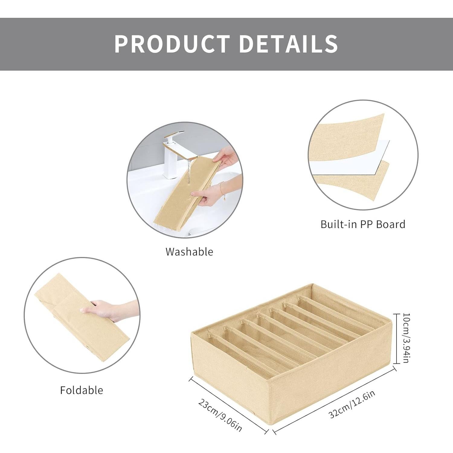 Organizadores de Cajón Qozary Pack de 4 Plegables Beige