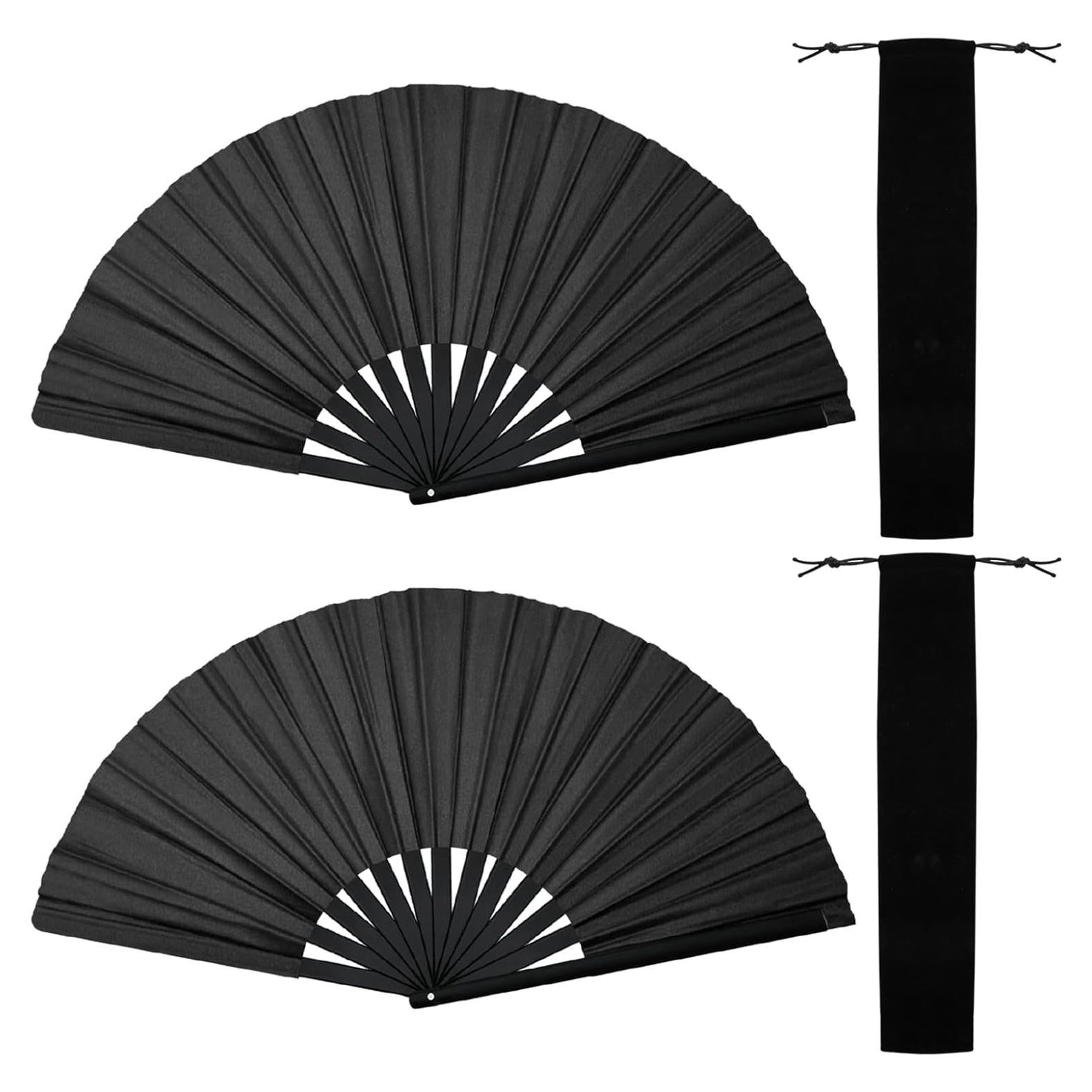 2 Piezas Abanicos de Mano HINGTAI Plegables para Baile Negro