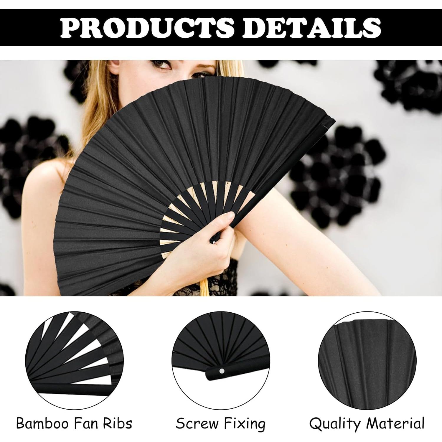 2 Piezas Abanicos de Mano HINGTAI Plegables para Baile Negro