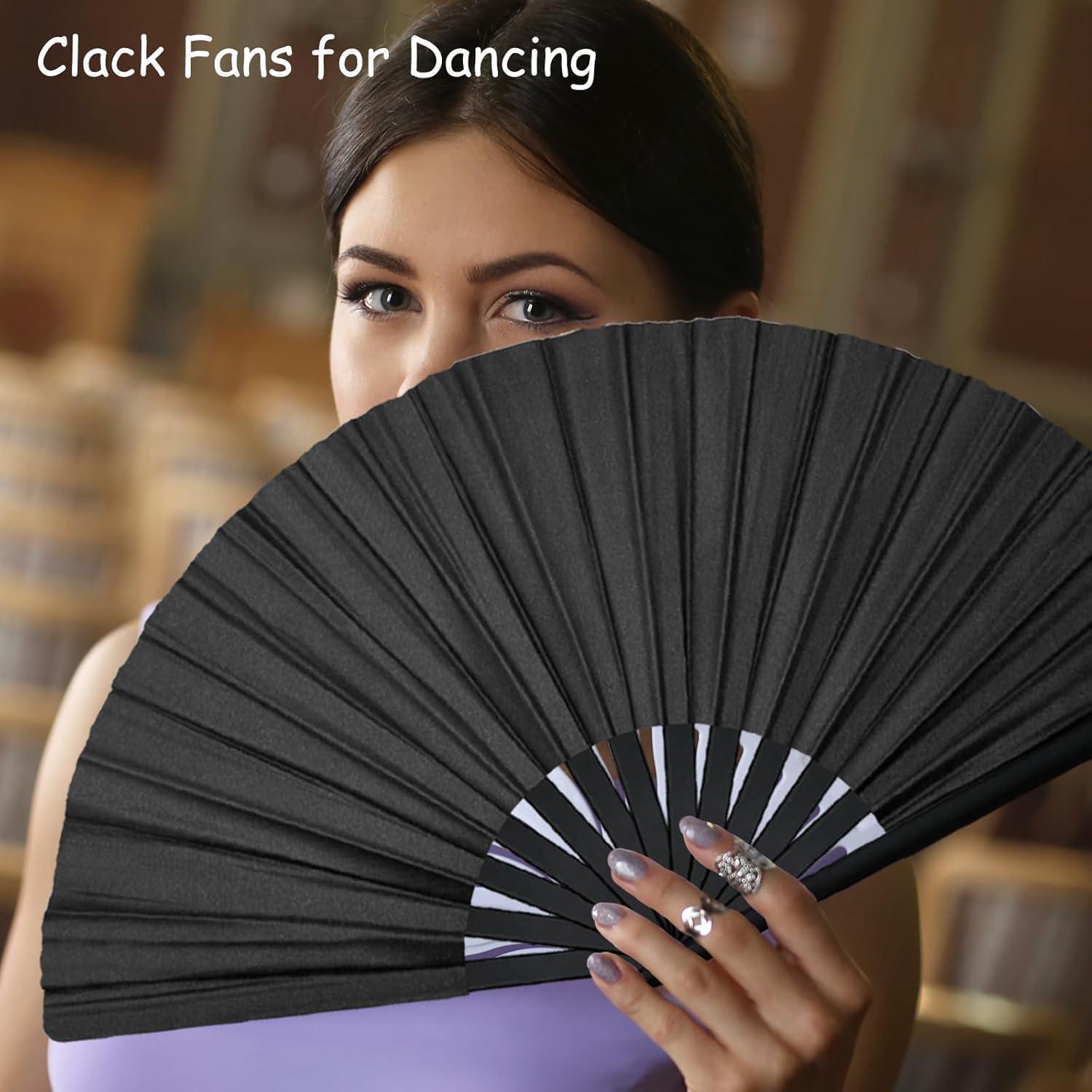 2 Piezas Abanicos de Mano HINGTAI Plegables para Baile Negro