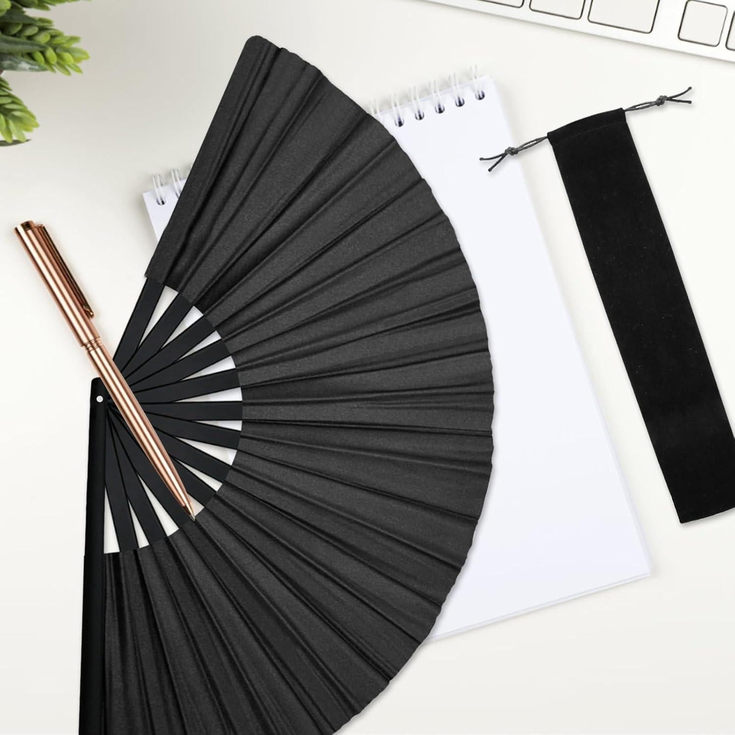 2 Piezas Abanicos de Mano HINGTAI Plegables para Baile Negro