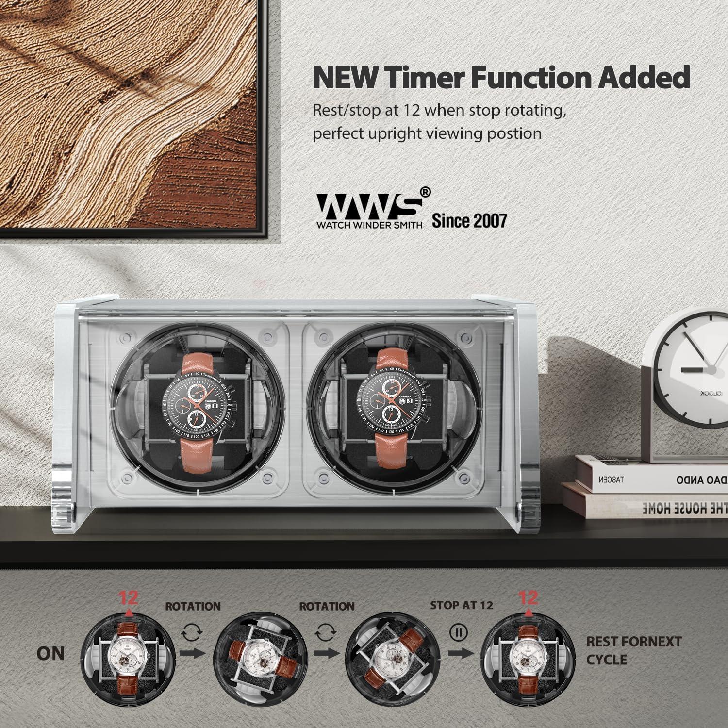 Enrollador de Relojes Automáticos Watch Winder Smith Doble Transparente