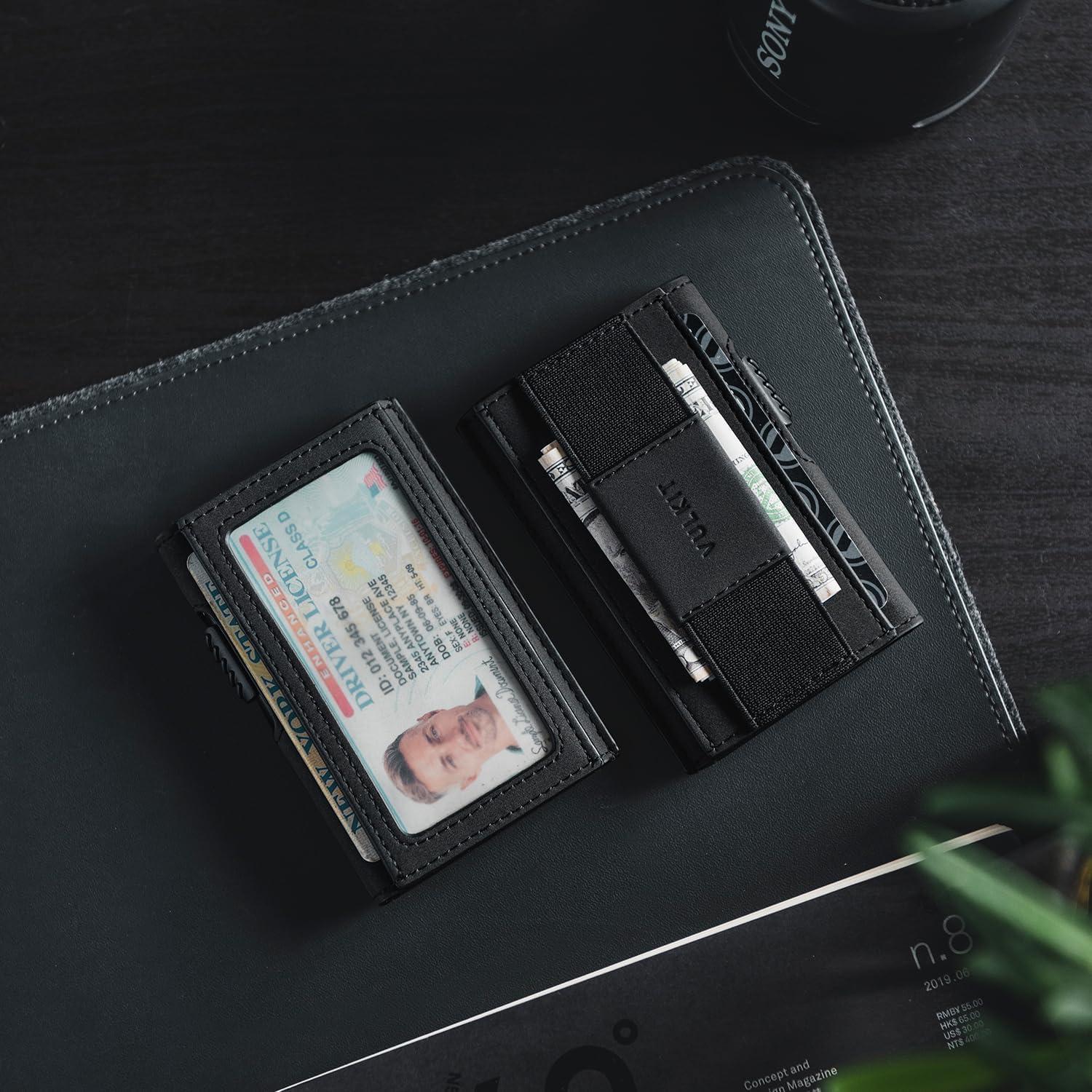 Billetera Minimalista VULKIT Negra con Bloqueo RFID y Expulsor