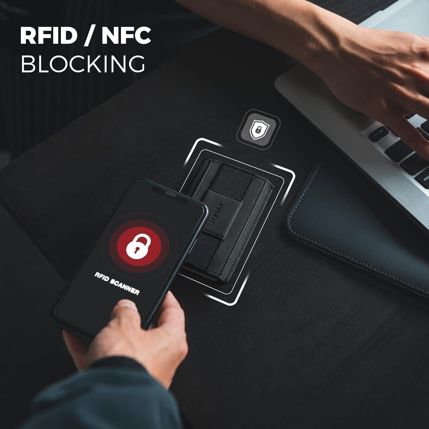 Billetera Minimalista VULKIT Negra con Bloqueo RFID y Expulsor