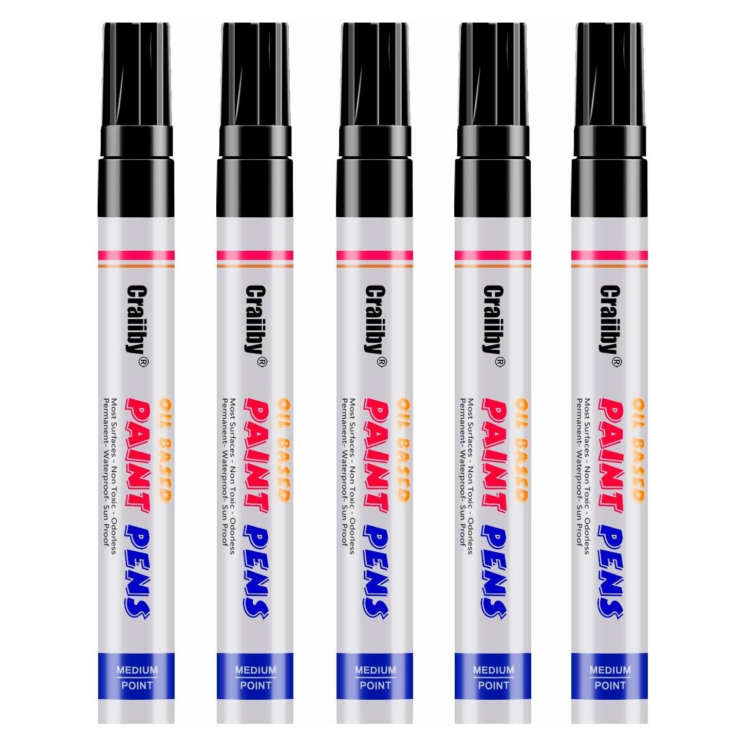 Marcadores de Pintura Craiiby Negros, Paquete de 5, Secado Rápido