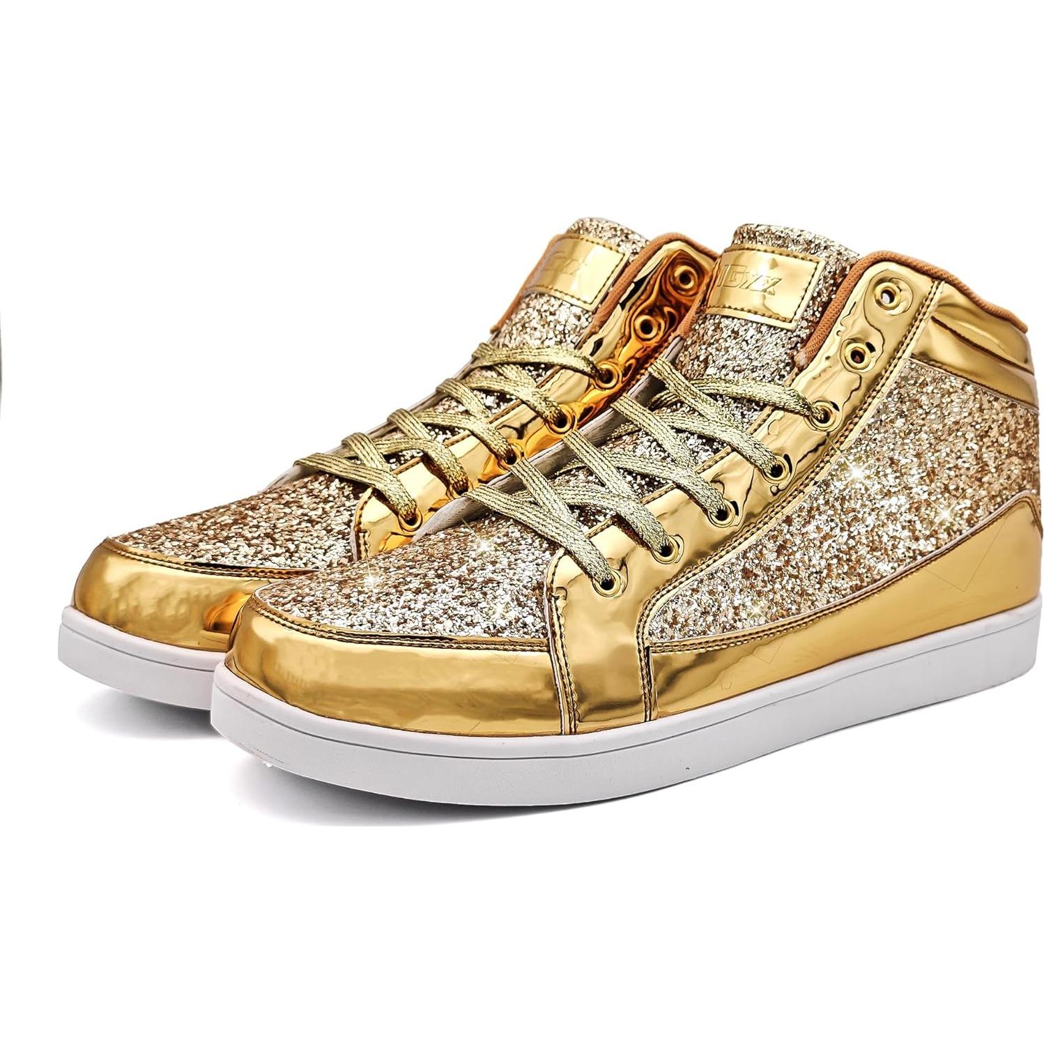 Zapatos Brillantes IGxx para Hombres Casual Oro 29x20x10cm