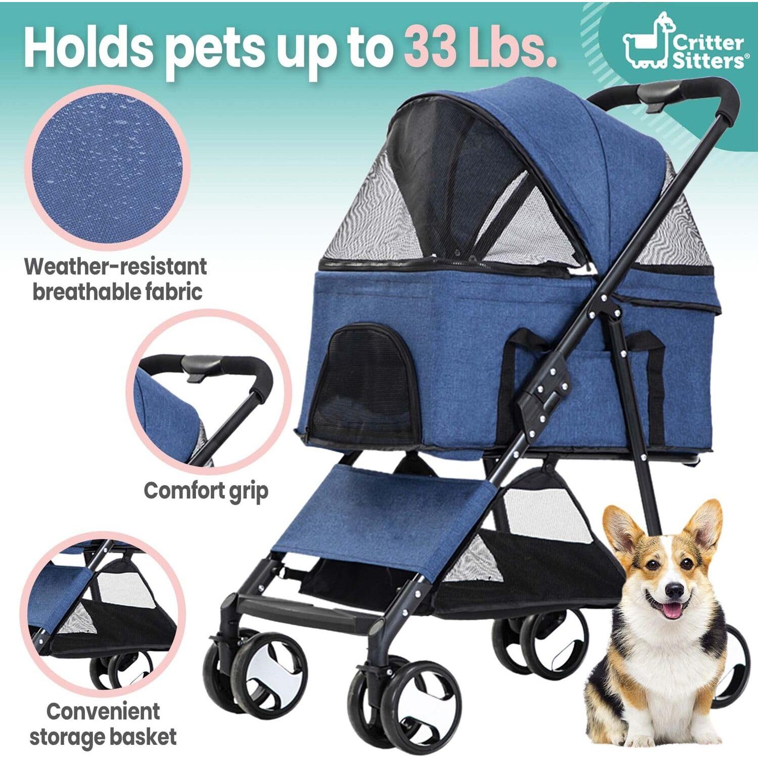 Carrito para Mascotas Critter Sitters Azul 15 kg 4 Ruedas Plegable