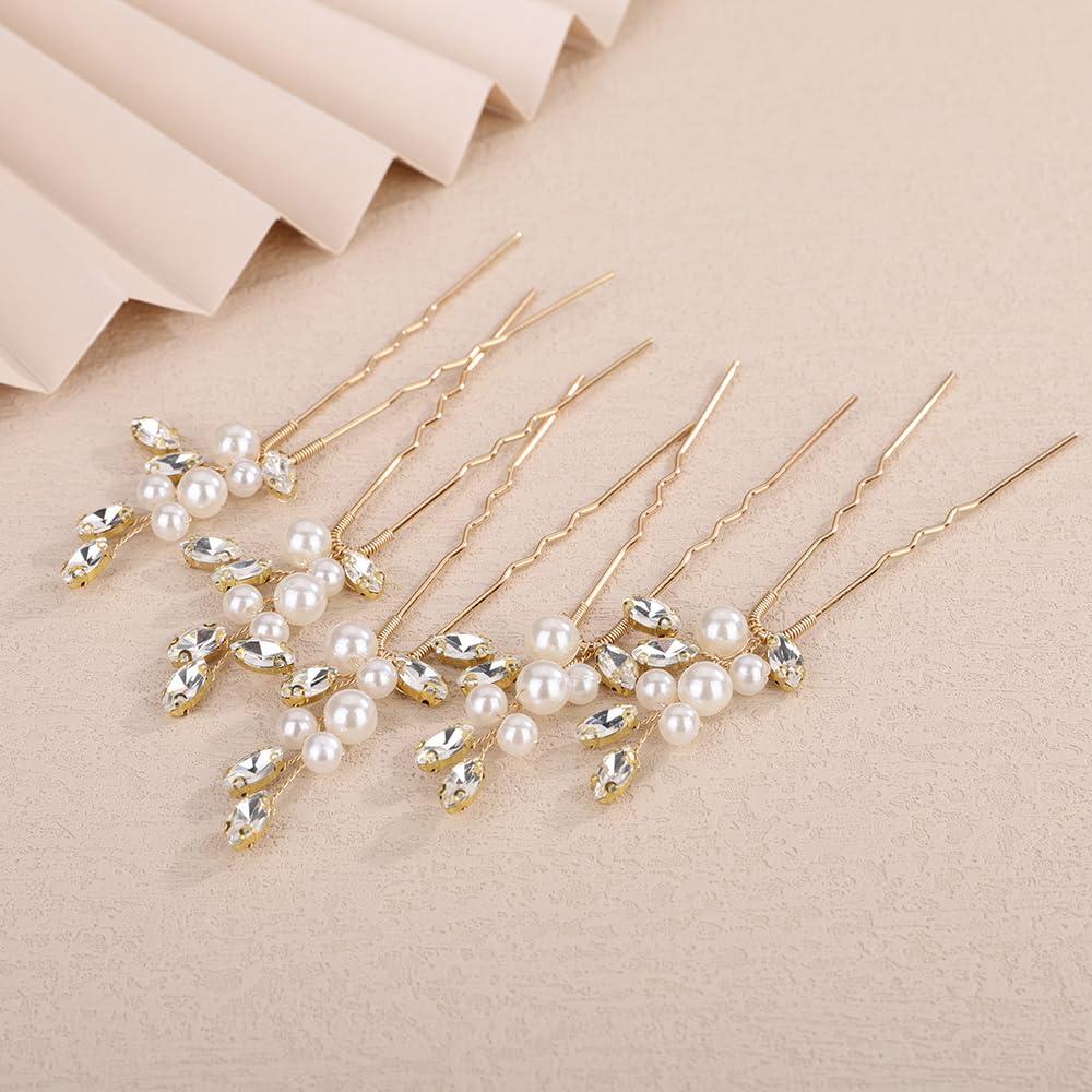 Paquete de 5 Horquillas de Perlas Cristal Dorado Rumtock2024