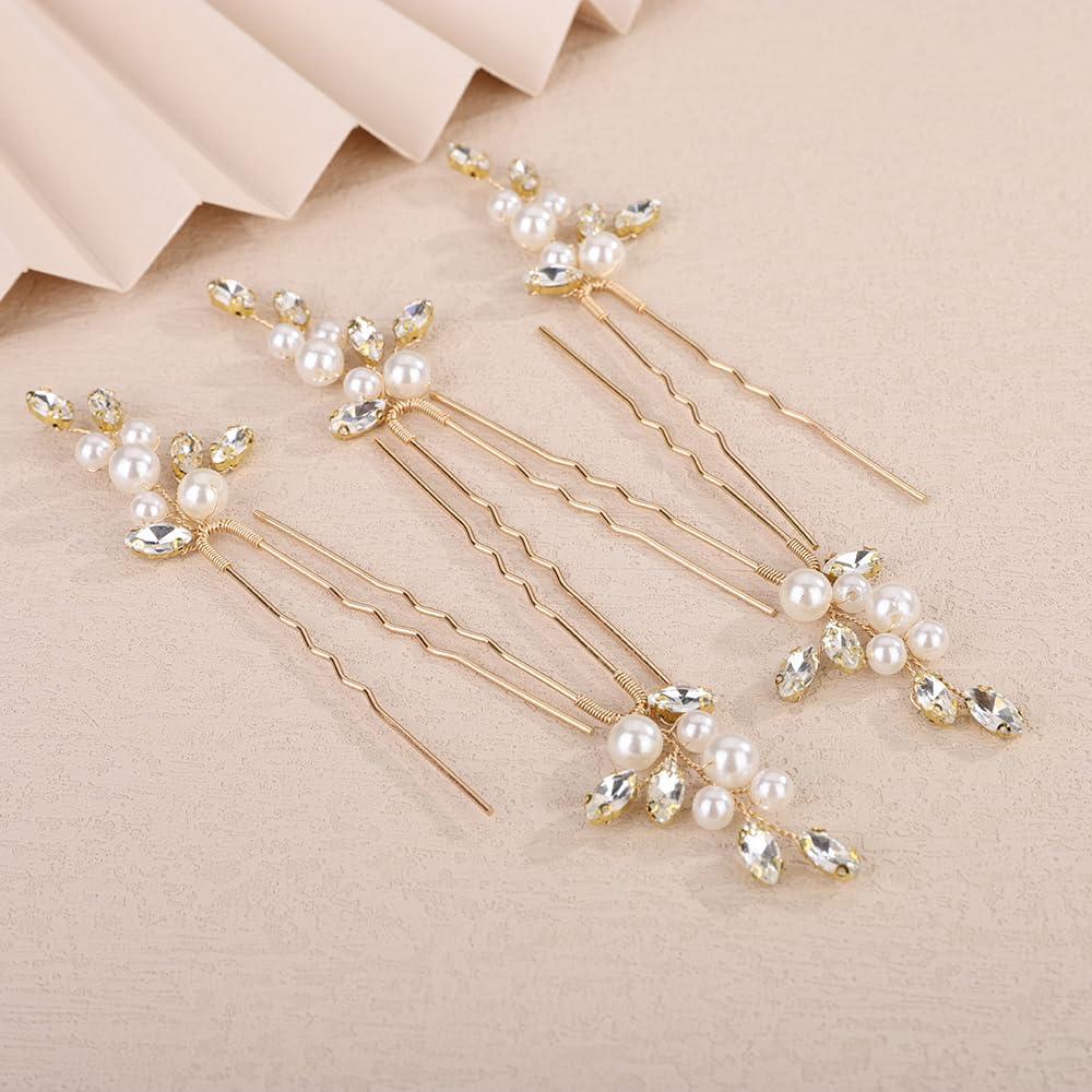 Paquete de 5 Horquillas de Perlas Cristal Dorado Rumtock2024