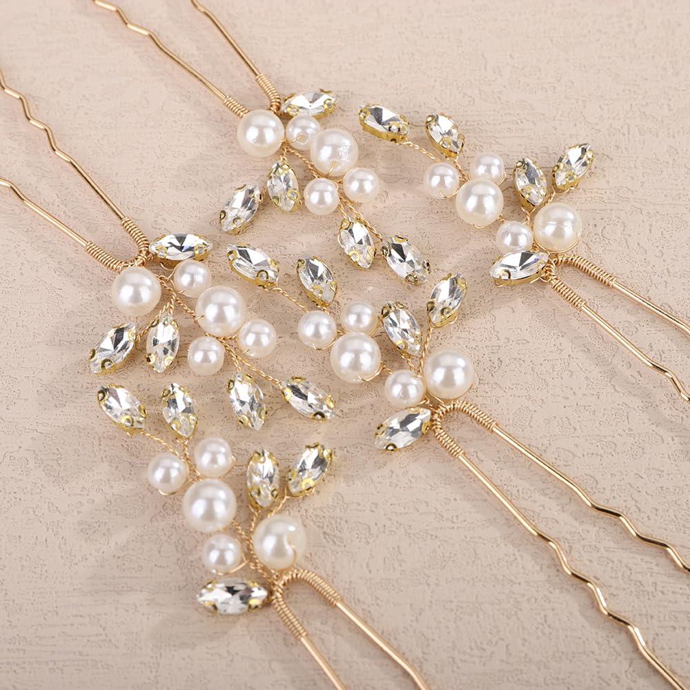 Paquete de 5 Horquillas de Perlas Cristal Dorado Rumtock2024