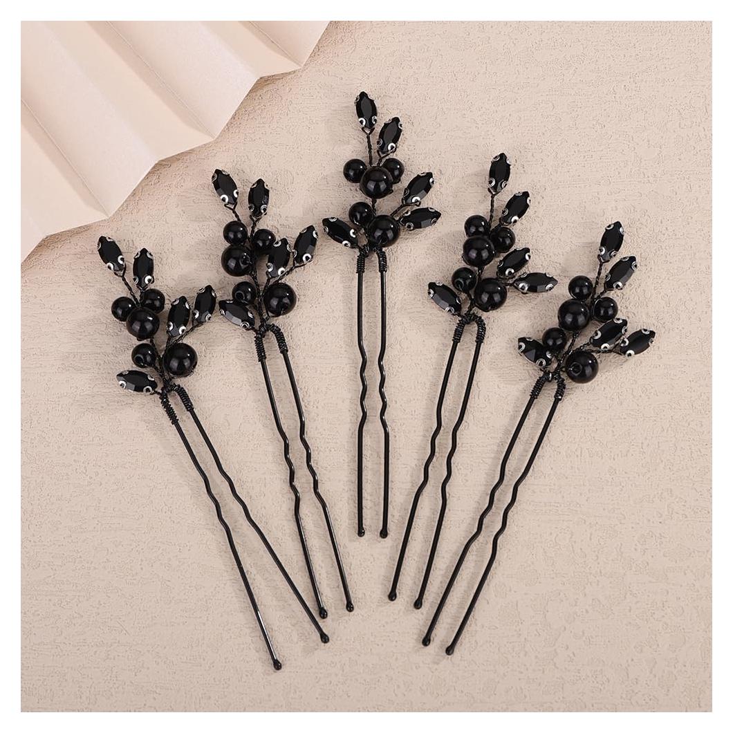Juego de 5 Horquillas de Perlas Negras Rumtock2024 11.43 cm