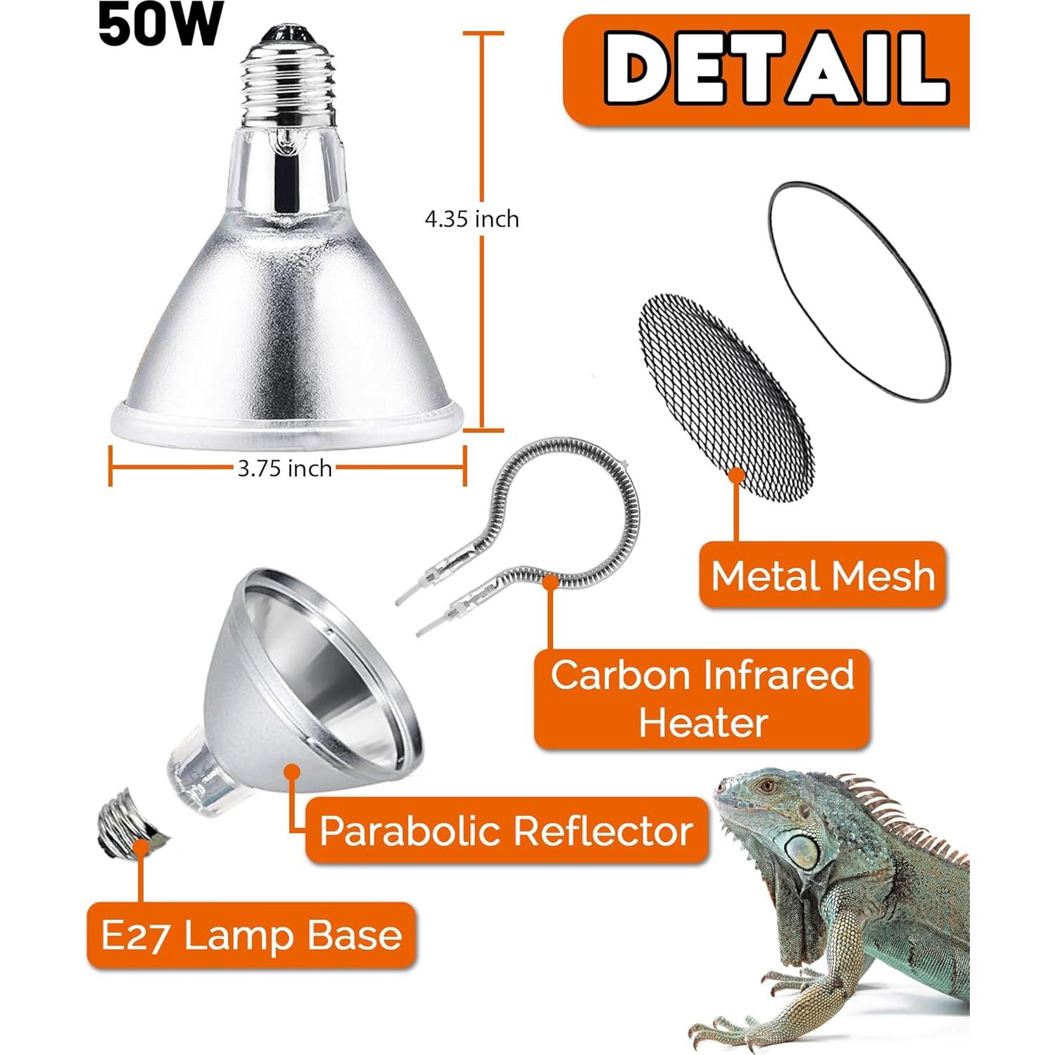 Lámpara Proyector de Calor Infrarrojo AUAAQ 50W para Reptiles