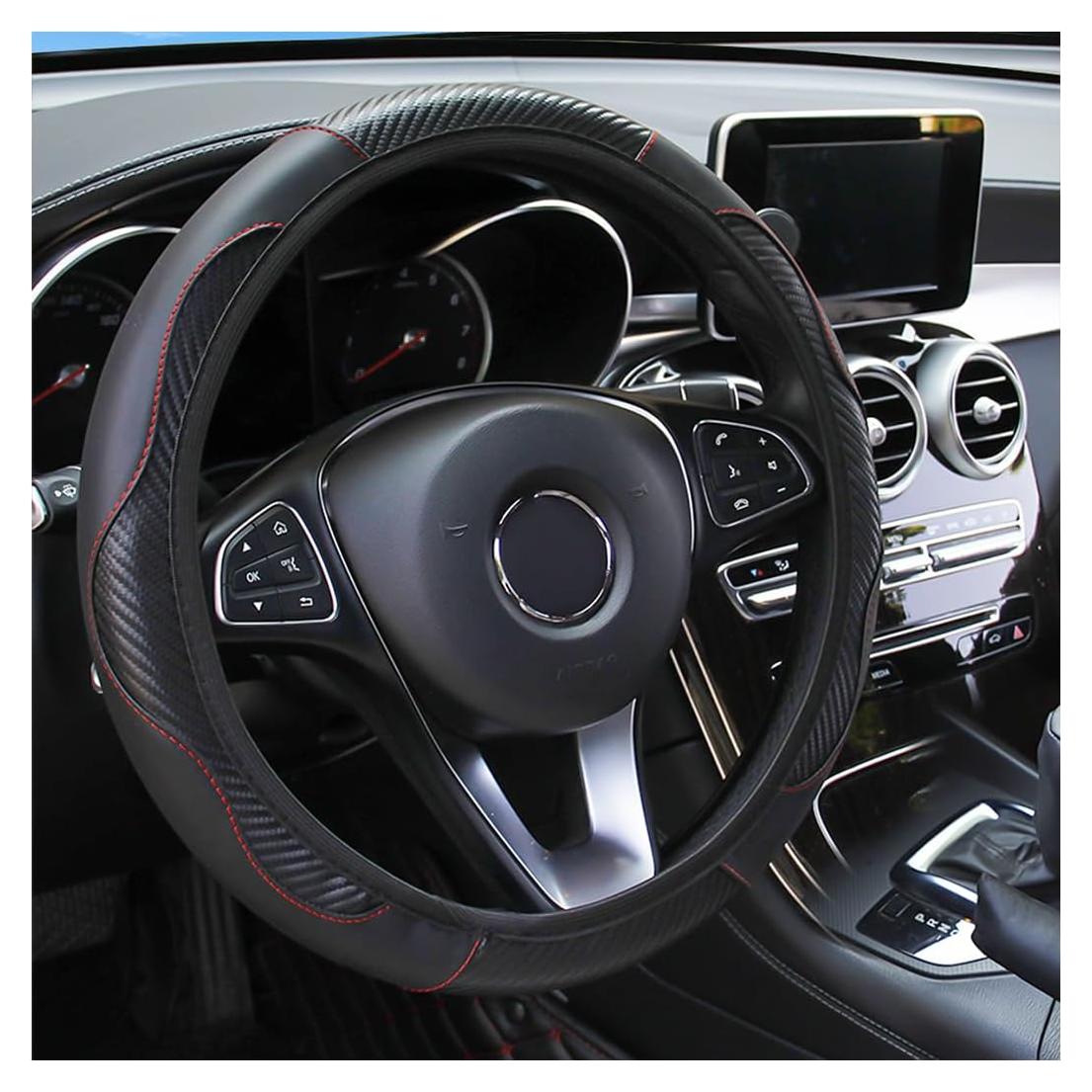 Funda de Volante Osilly 37-38cm Antideslizante Cuero Carbono