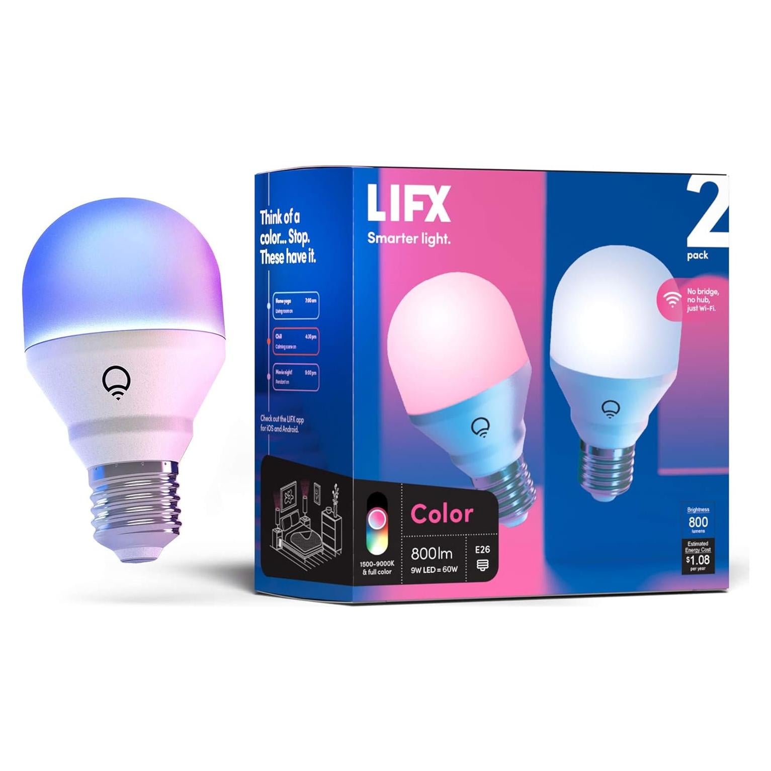 Bombilla LED Inteligente LIFX Color A19 800 lúmenes 2-Pack