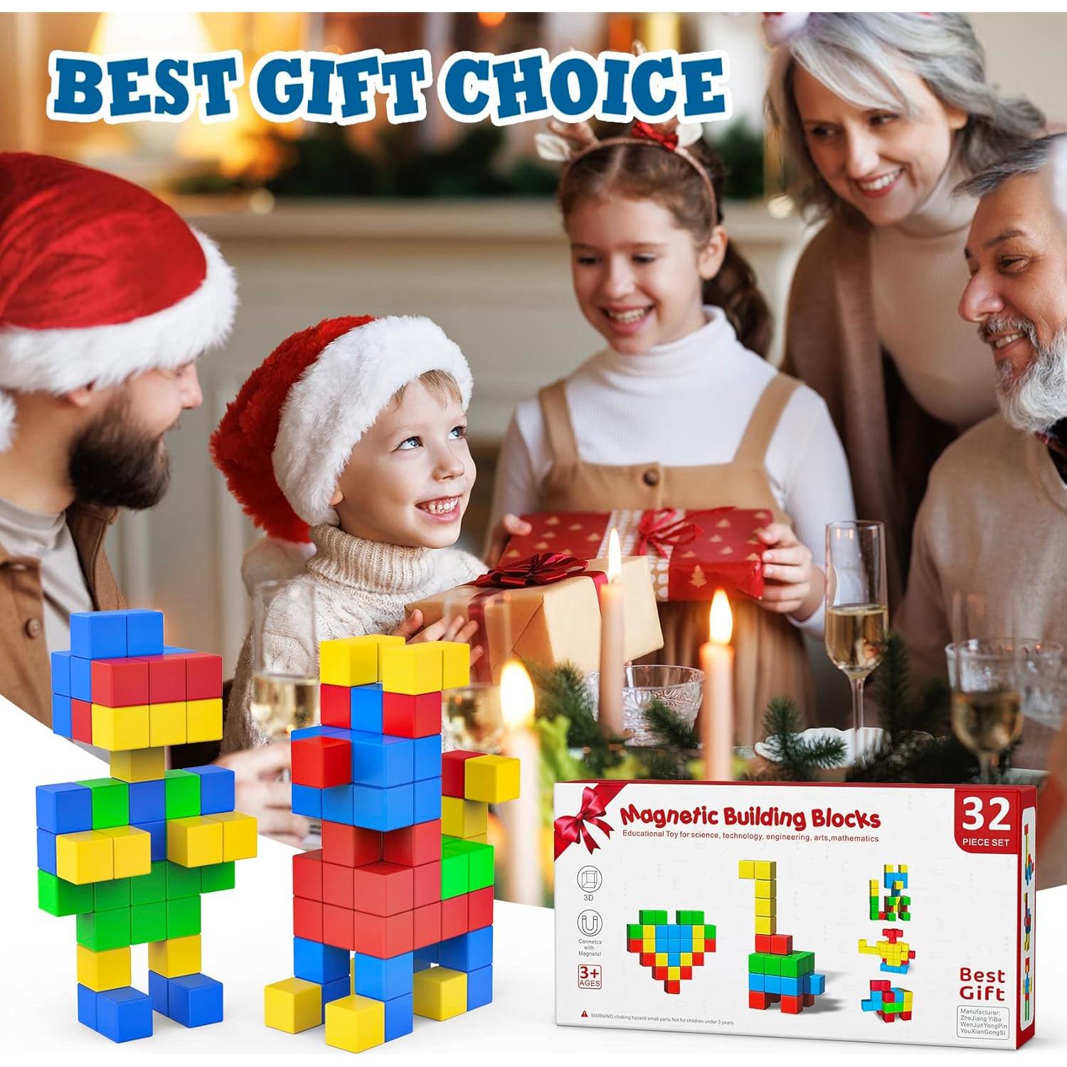 Bloques Magnéticos ROMDS 32 Piezas 2.5 cm para Niños 3+ Años