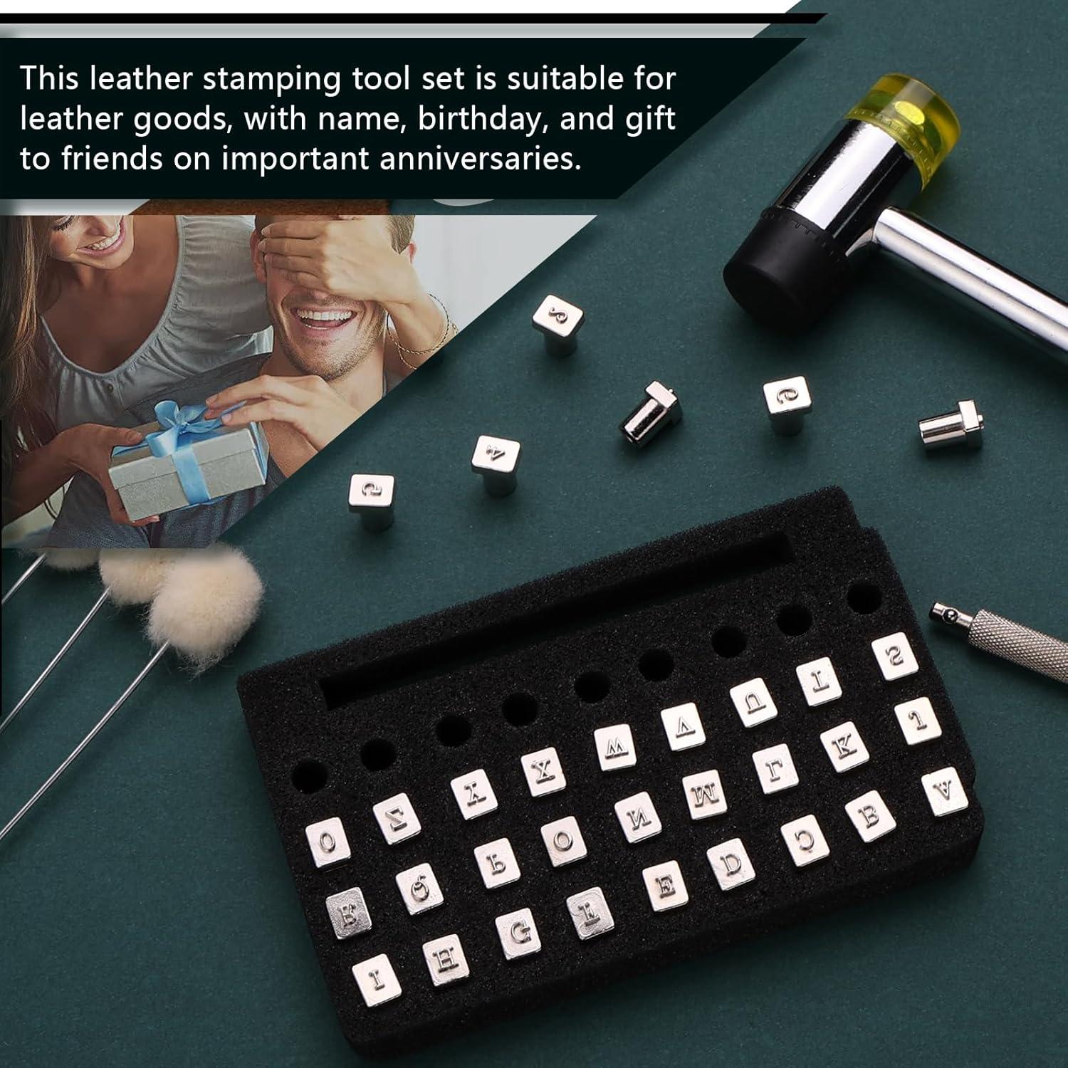 Kit de Estampado de Cuero Wonvoc 44 Pcs con Martillo y Sellos