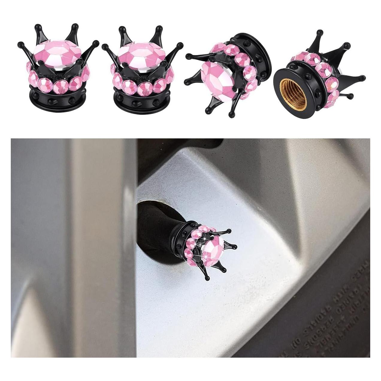 4 Tapas de Válvula de Neumático Corona SMILFUY Rosa Negro