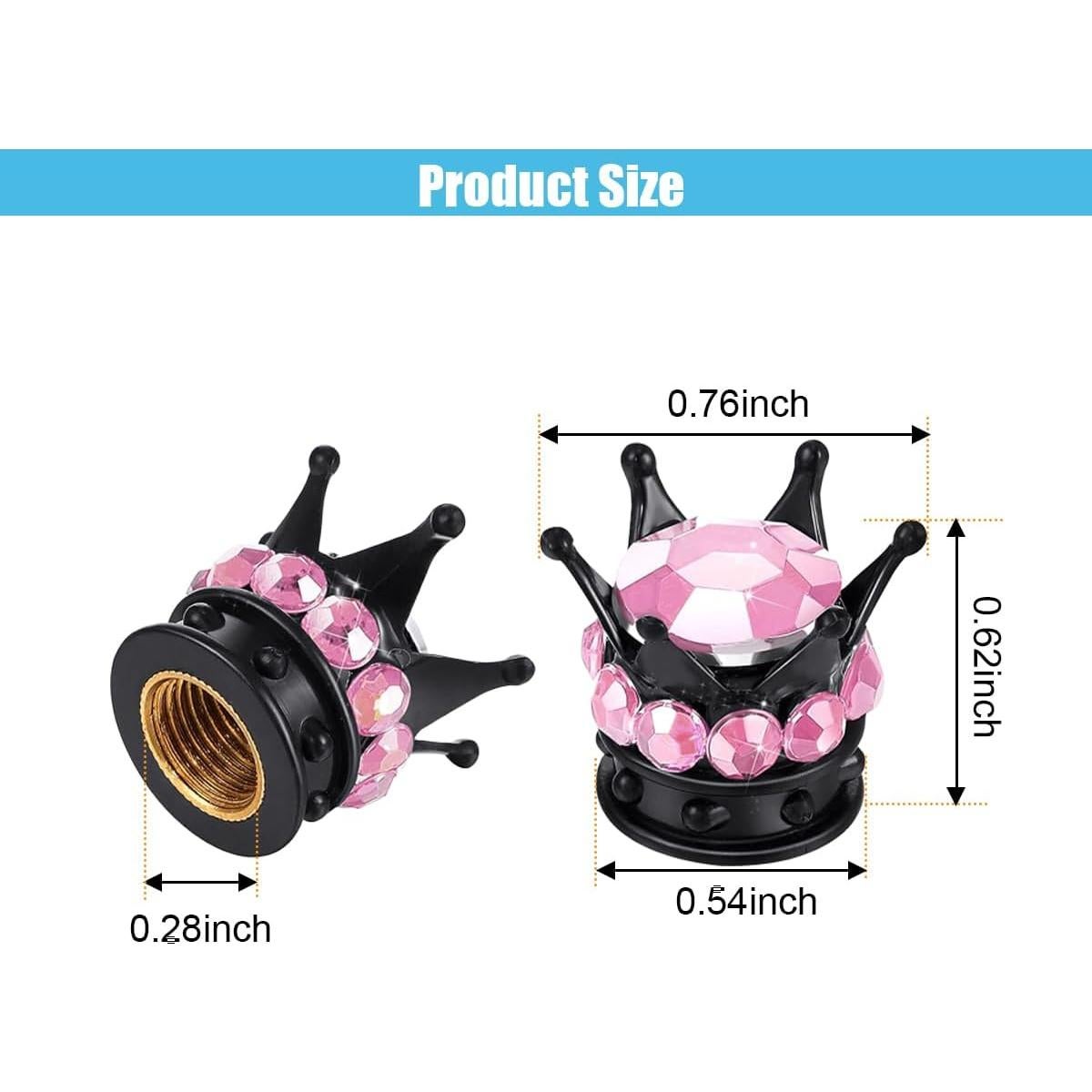 4 Tapas de Válvula de Neumático Corona SMILFUY Rosa Negro