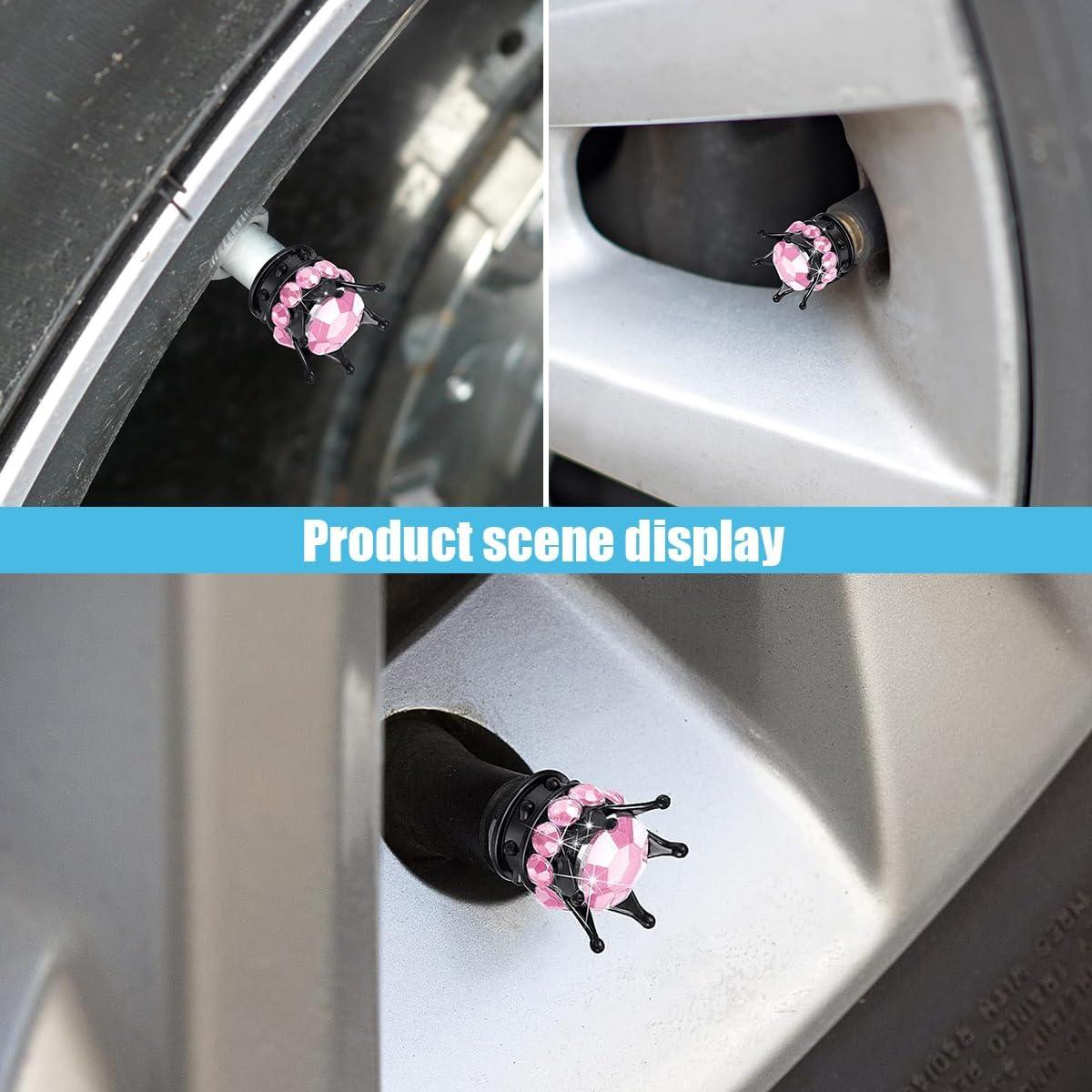 4 Tapas de Válvula de Neumático Corona SMILFUY Rosa Negro