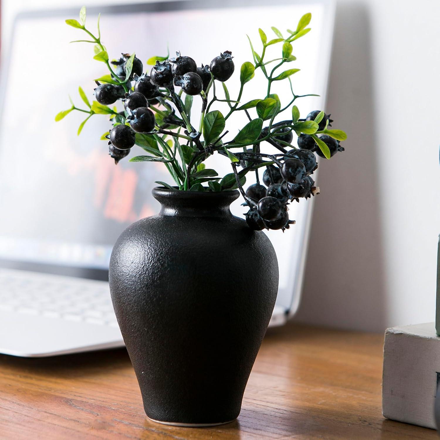 Juego de 5 Jarrones de Cerámica Negros Sowlvenco - Decoración Moderna