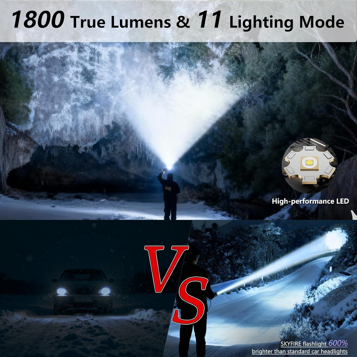 Linterna LED Recargable SKYFIRE 11 Modos Impermeable Verde