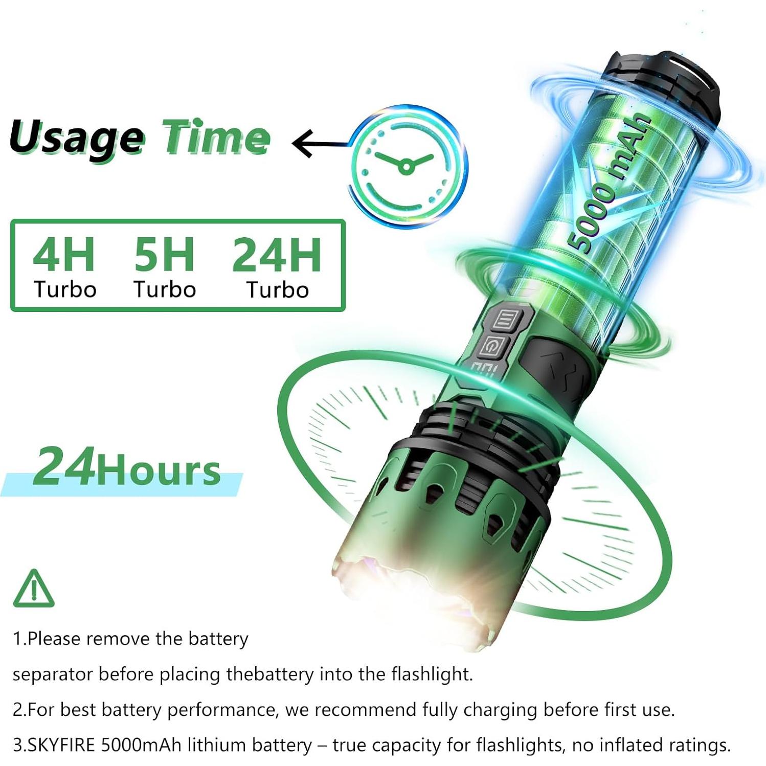 Linterna LED Recargable SKYFIRE 11 Modos Impermeable Verde