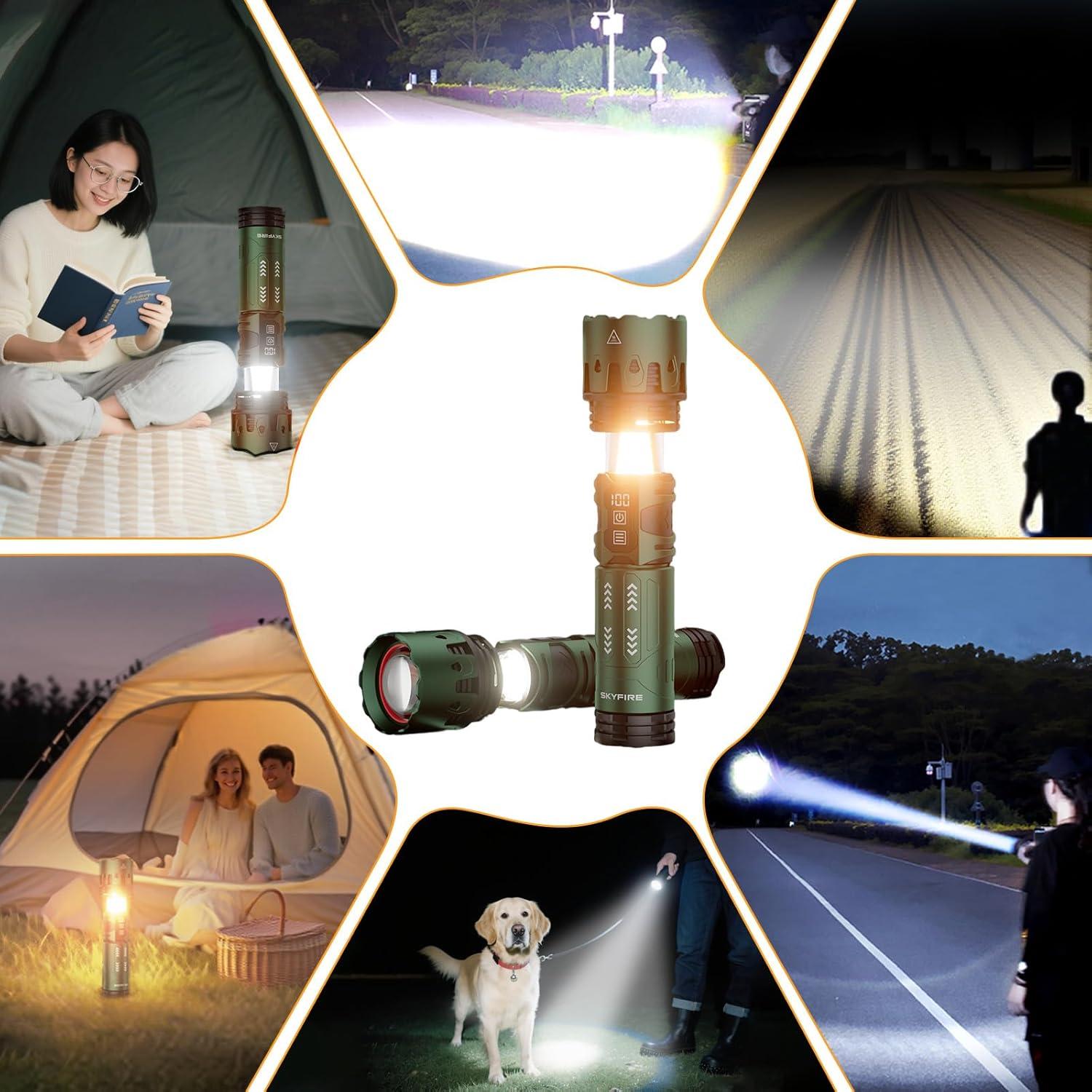 Linterna LED Recargable SKYFIRE 11 Modos Impermeable Verde