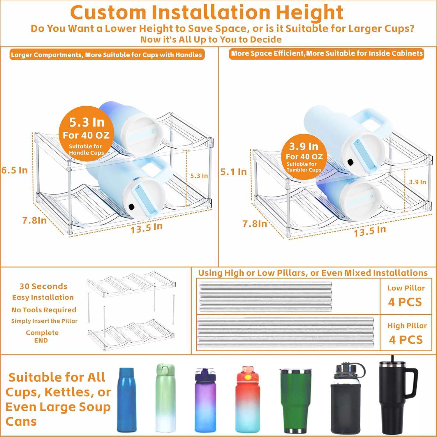 Organizador de Botellas Apilable Yieach para Stanley y Yeti 1.18L